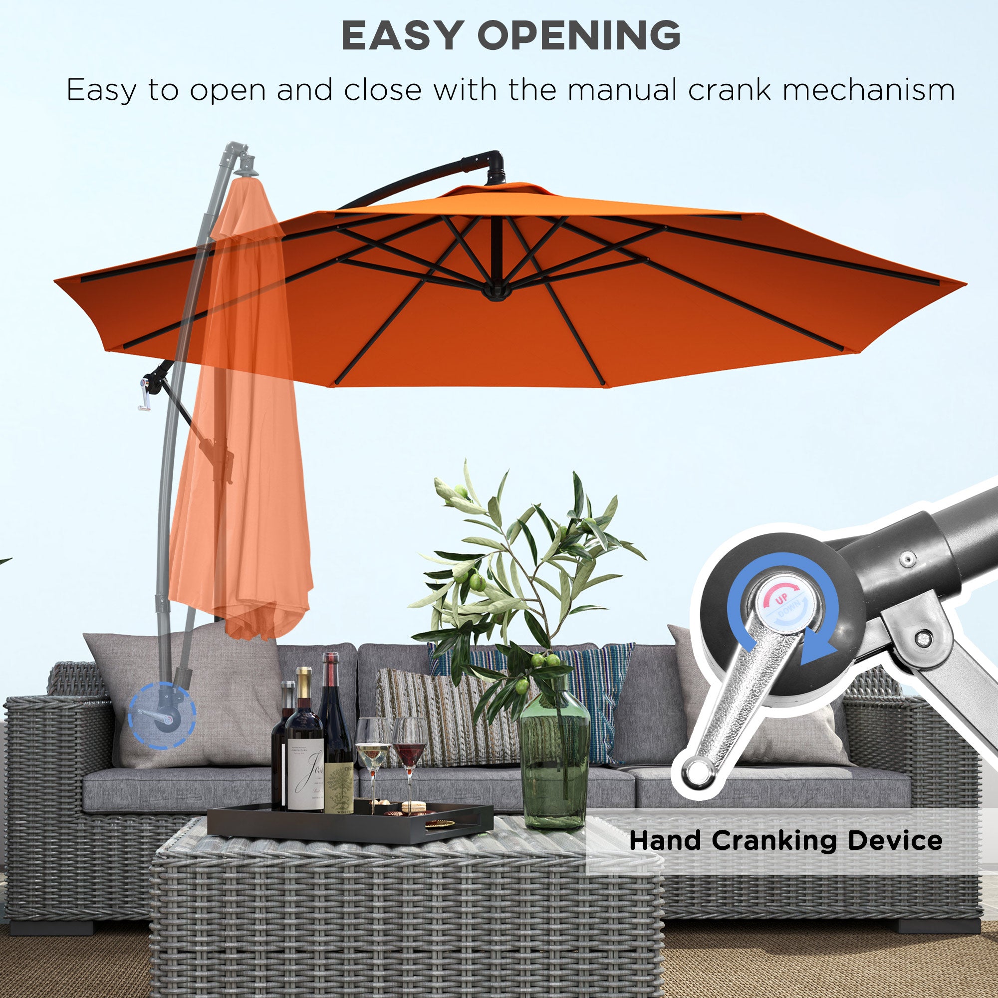 Outsunny 3(m) Overhanging Parasol, with Base - Orange - North Peak Garden Furniture