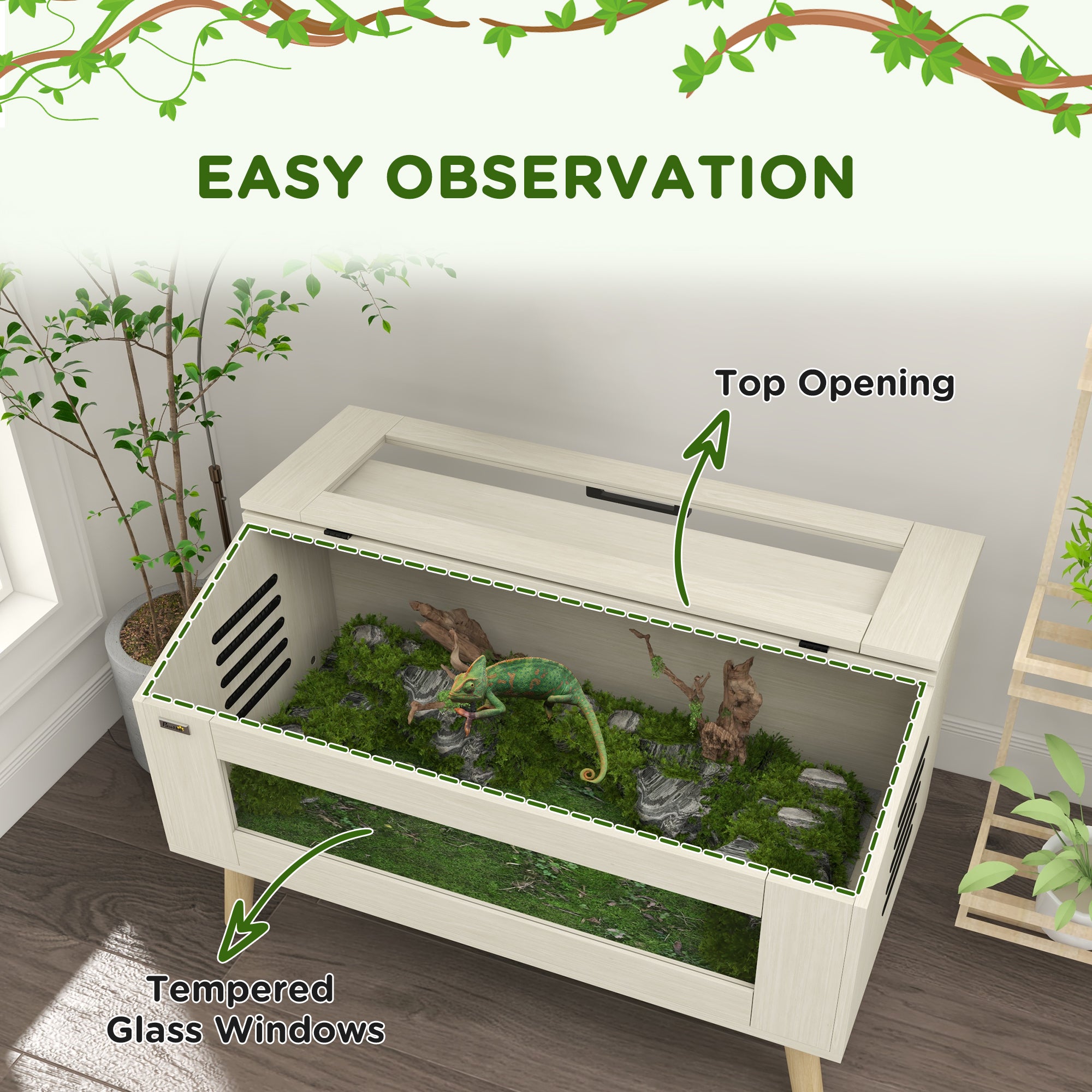 PawHut 140L Vivarium for Snakes, Lizards, Horned Frogs, Chameleons, Hamsters, Gerbils with Tempered Glass Windows - North Peak Garden Furniture