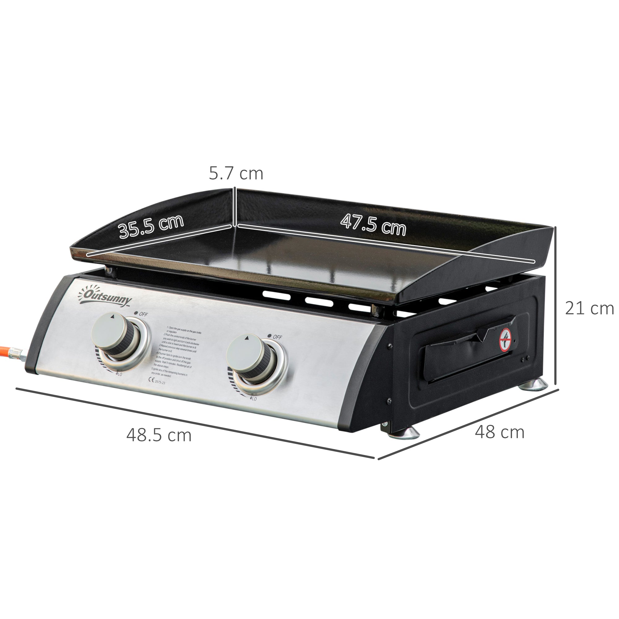 Outsunny Gas Plancha Grill with 2 Stainless Steel Burner, 6kW, Portable Tabletop Gas BBQ with Non-Stick Griddle for Camping Picnic Garden Party Festival - North Peak Garden Furniture