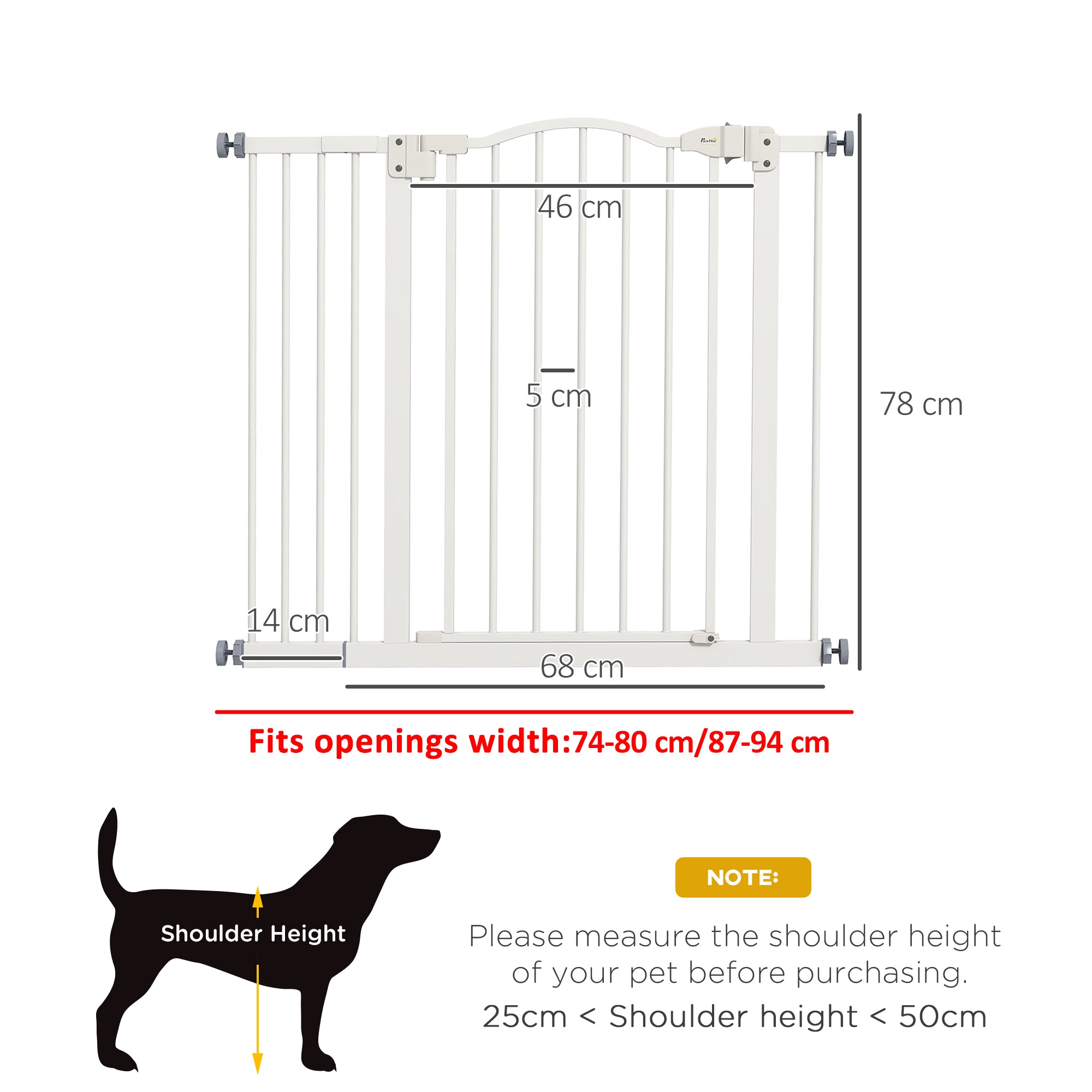 PawHut Metal 74-94cm Adjustable Pet Gate Safety Barrier w/ Auto-Close Door White - North Peak Garden Furniture