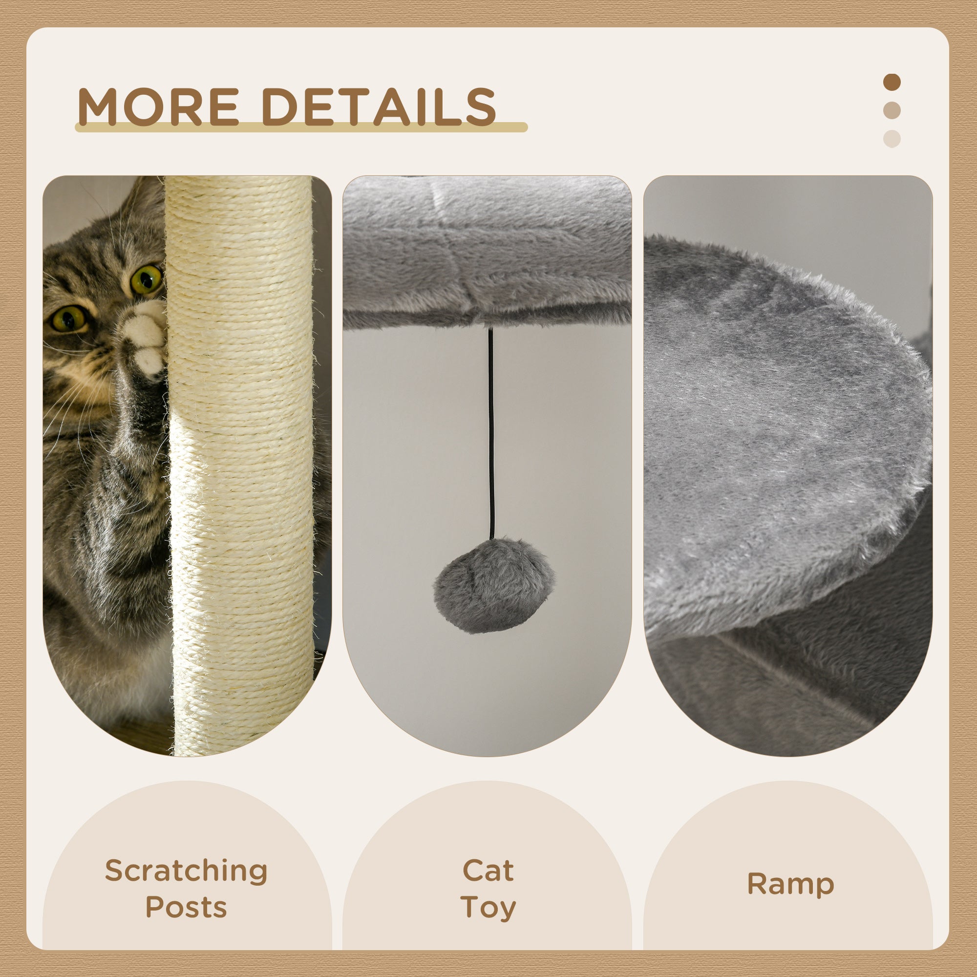 PawHut Cat Tree Tower for Indoor Cats, with Scratching Post, Cat House, Toy, Grey - North Peak Garden Furniture