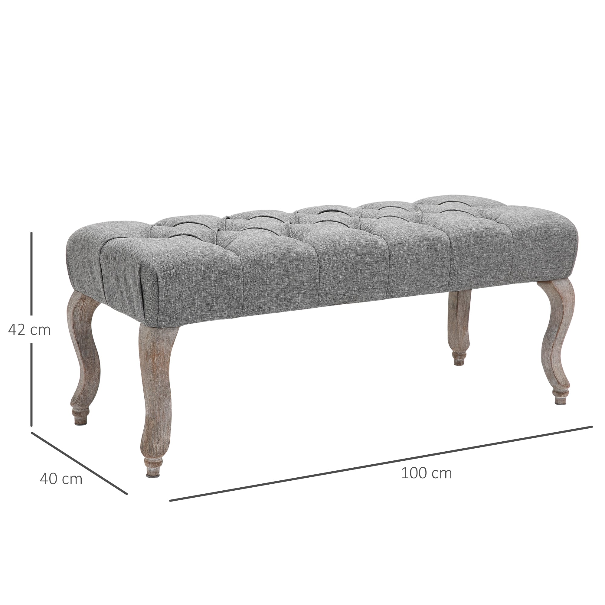 HOMCOM Tufted Upholstered Accent Bench Window Seat Bed End Stool Fabric Ottoman for Living Room, Bedroom, Hallway