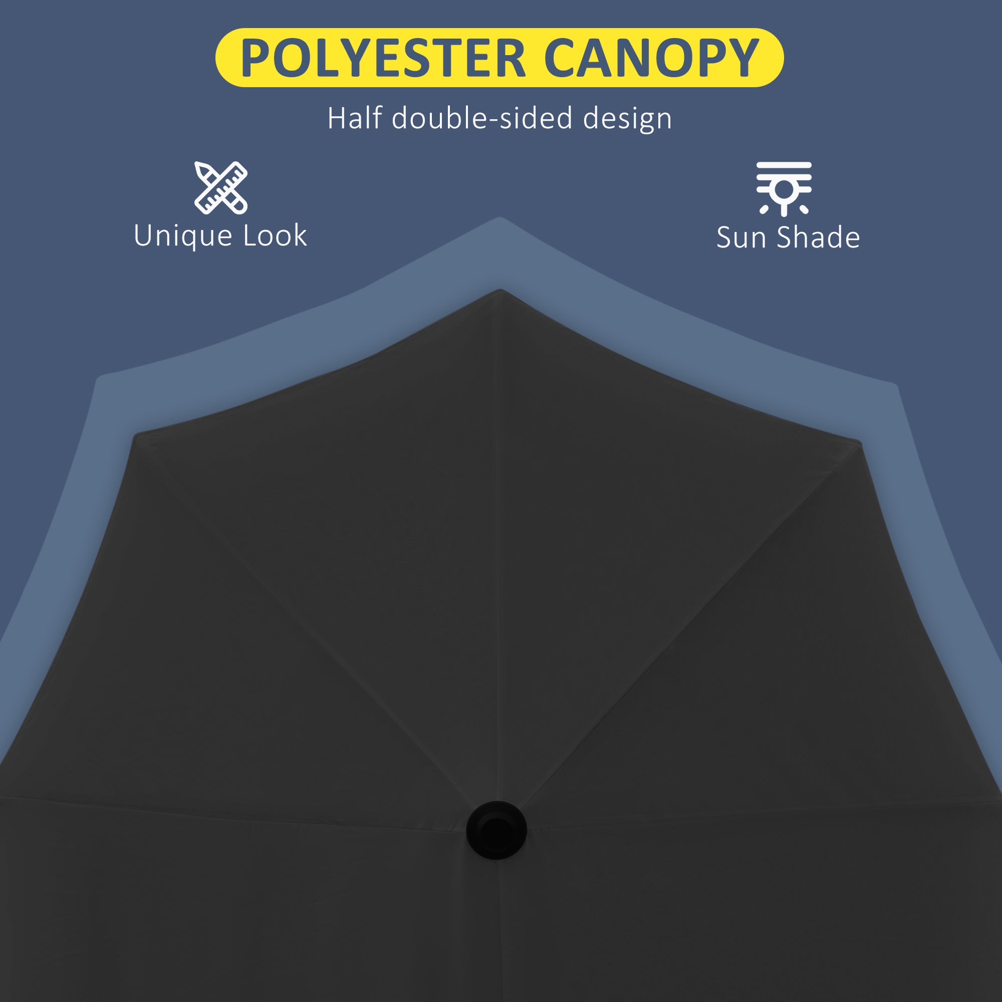 Outsunny 2m Half Parasol Market Umbrella Garden Balcony Parasol with Crank Handle, Base, Double-Sided Canopy, Black - North Peak Garden Furniture
