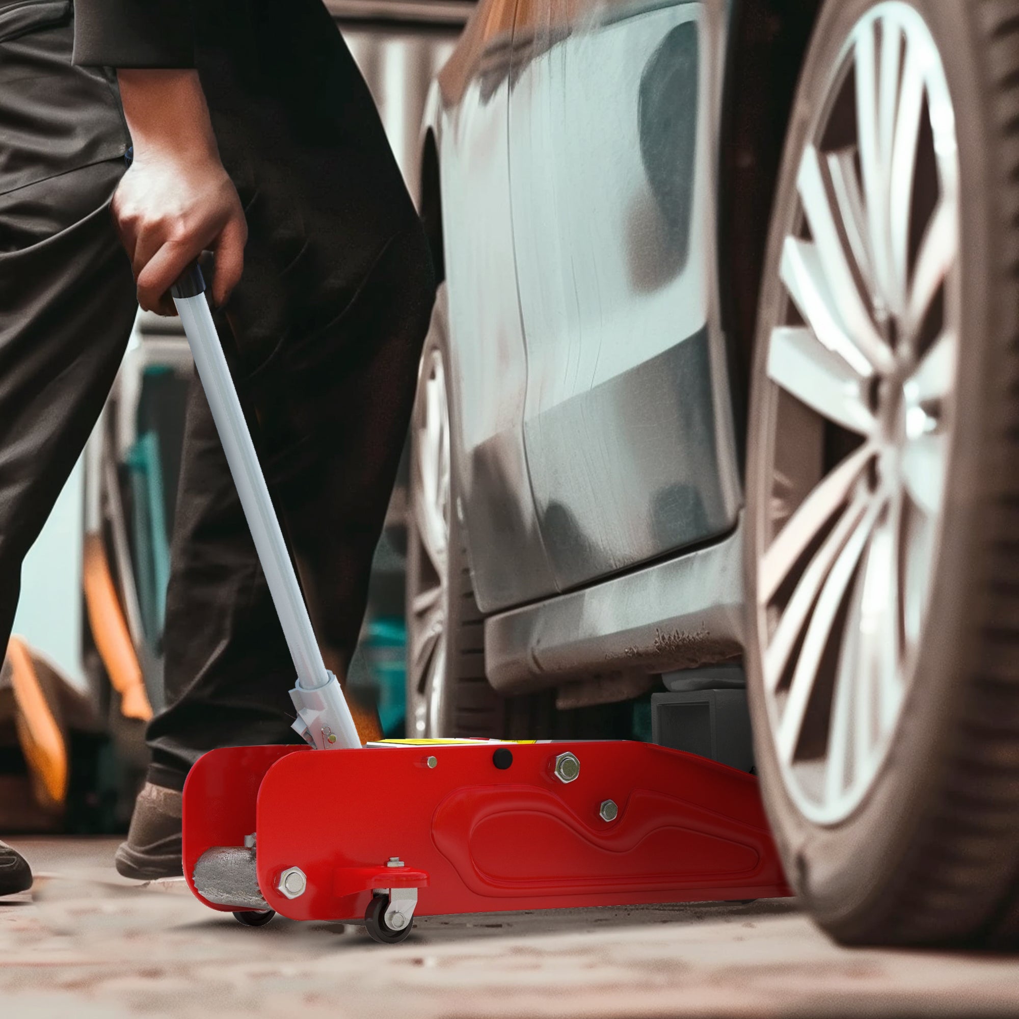 HOMCOM Low Profile Jack, 2 Ton Hydraulic Car Jack for Car Trailer Garage Tyre Repair, Red - North Peak Garden Furniture