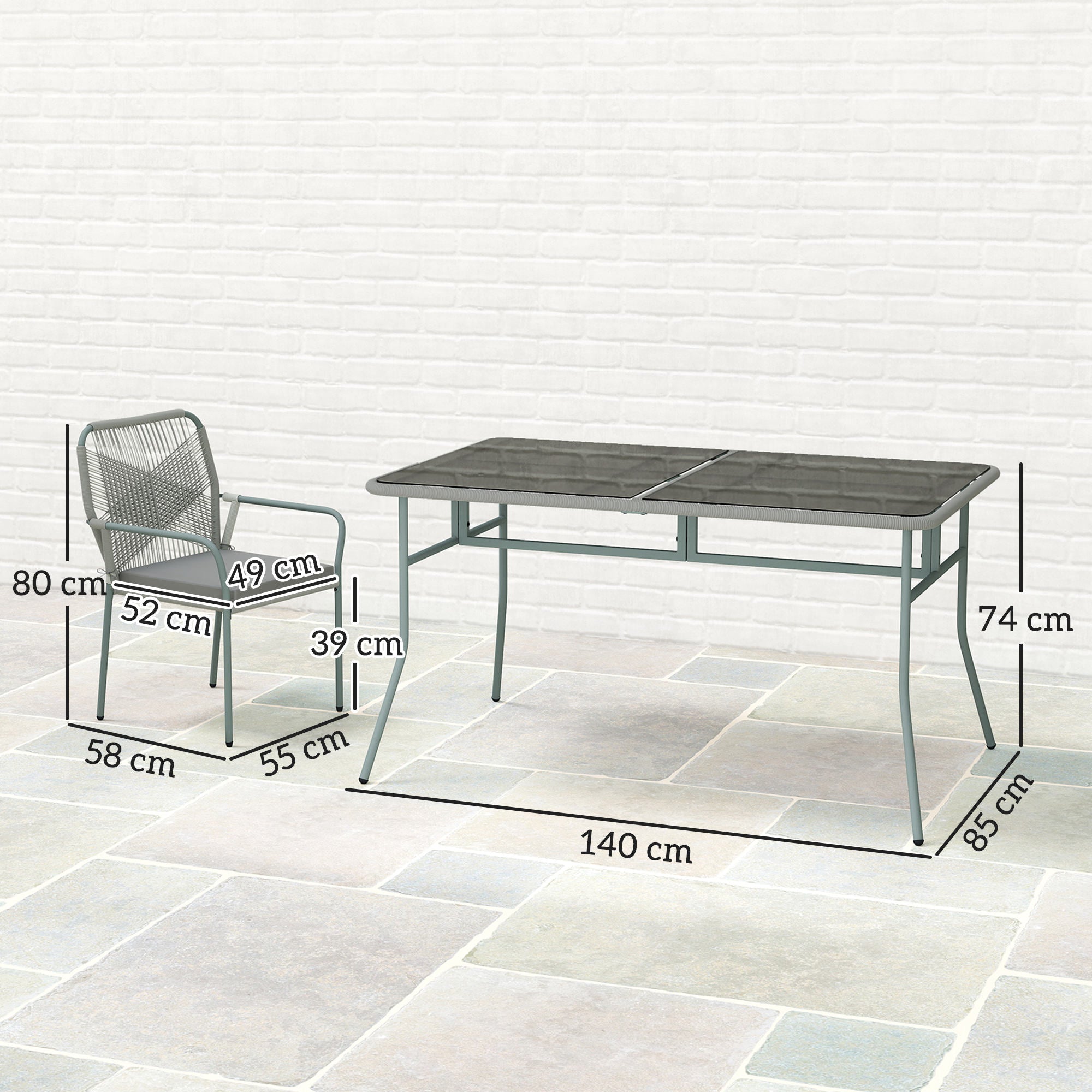 Outsunny Five-Piece PE Rattan Garden Dining Set with Cushions & Stackable Chairs - Light Grey - North Peak Garden Furniture