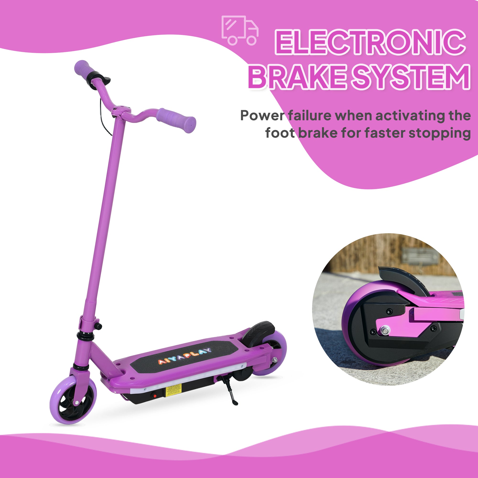 AIYAPLAY Electric Scooter for Ages 6-14, with Colourful Light and Electric Brake, Electric Scooter E Scooter, Up to 10 KM/H & 8 KM, Purple - North Peak Garden Furniture