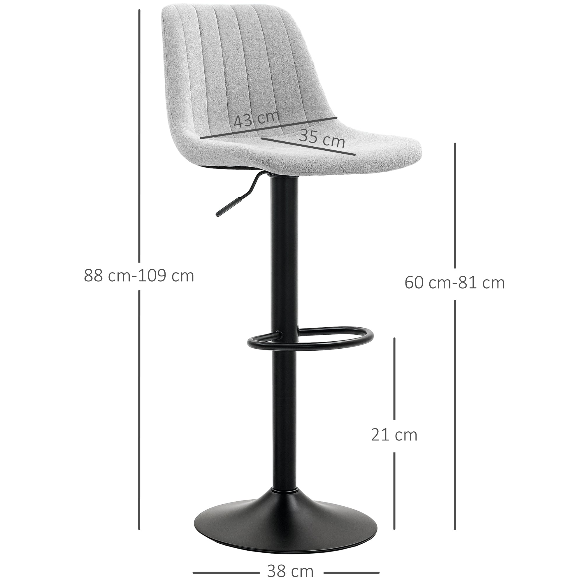 HOMCOM Set of Two Chenille-Feel Tub Bat Stools - Grey - North Peak Garden Furniture