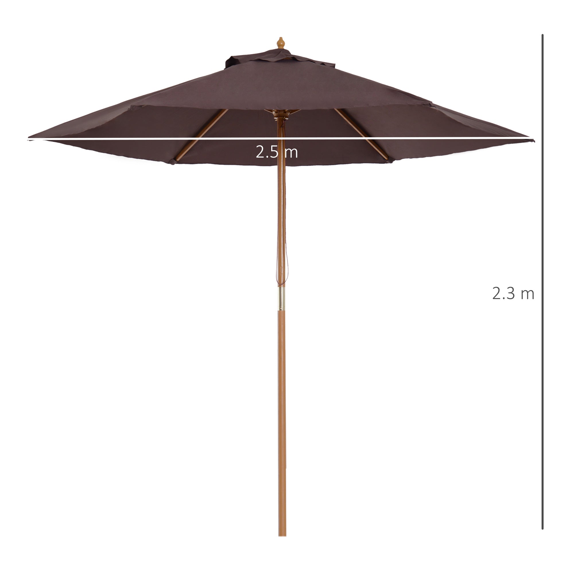 Outsunny Elegant Wooden Garden Parasol: 2.5m Patio Sunshade with UV Protection, Coffee Hue