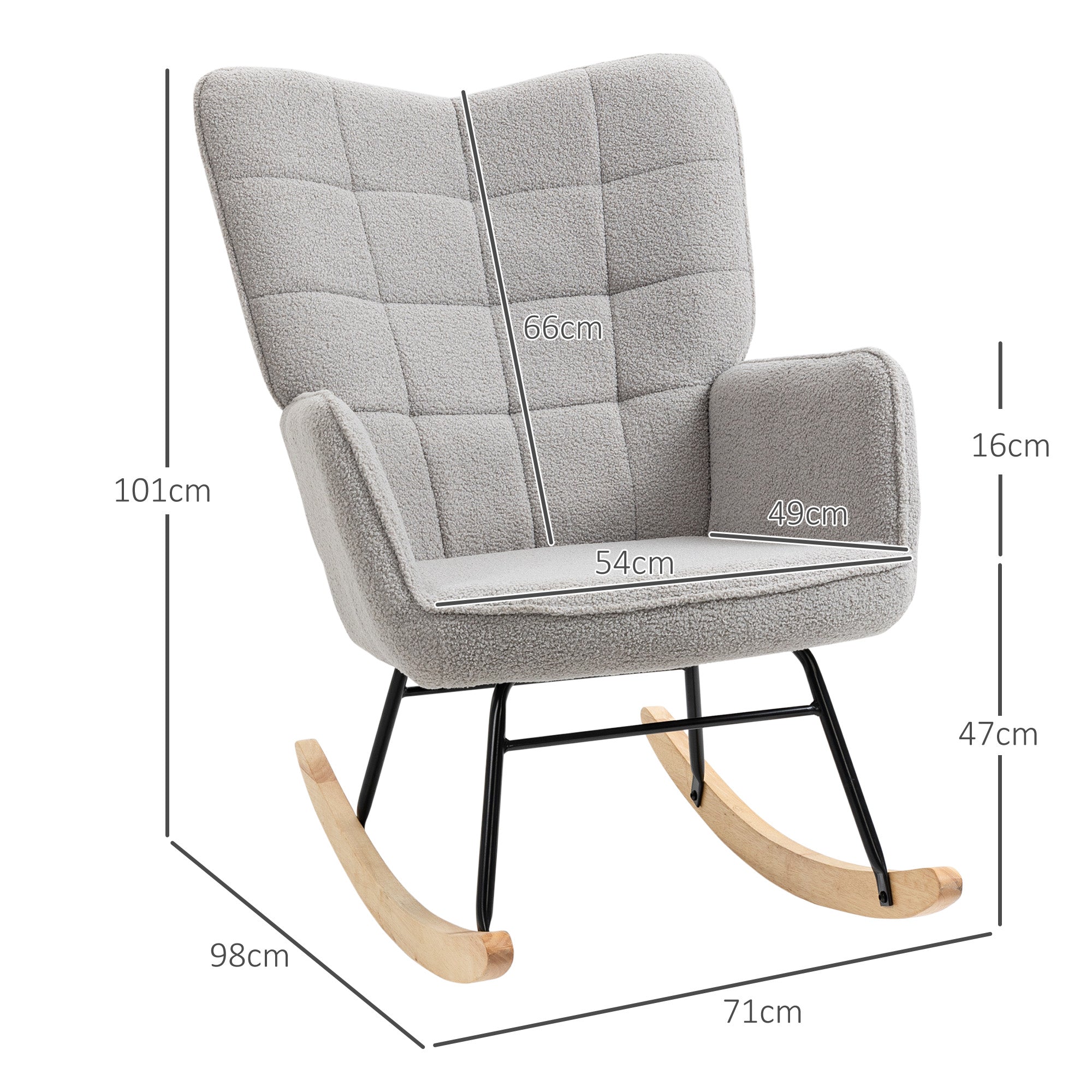 HOMCOM Berber Fleece Nursery Glider Rocker for Nursing, Wingback Rocking Chair for Living Room, Light Grey - North Peak Garden Furniture