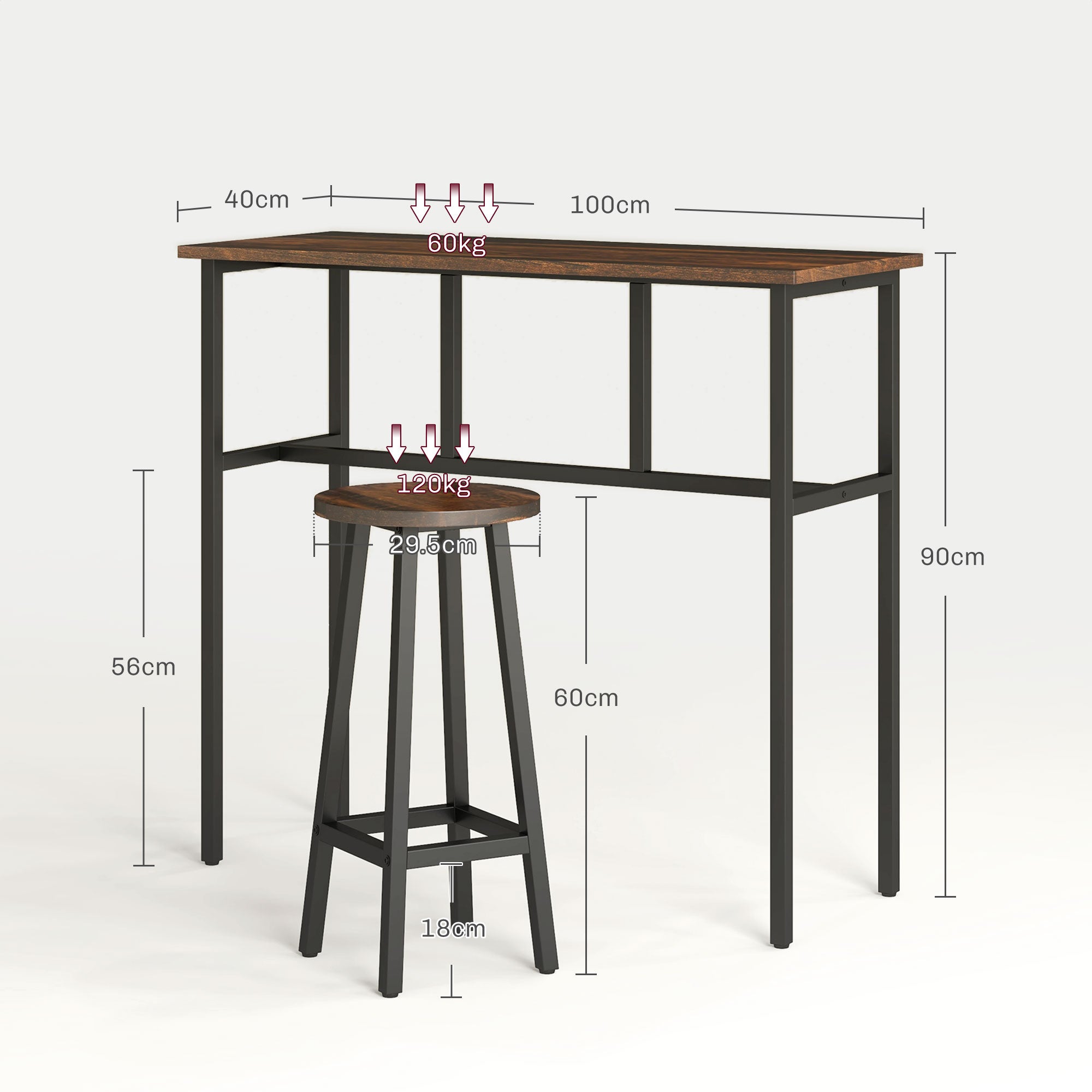 HOMCOM 6-Piece Bar Table Set, 2 Breakfast Tables with 4 Stools, Counter Height Dining Tables & Chairs for Kitchen, Living Room, Rustic Brown - North Peak Garden Furniture