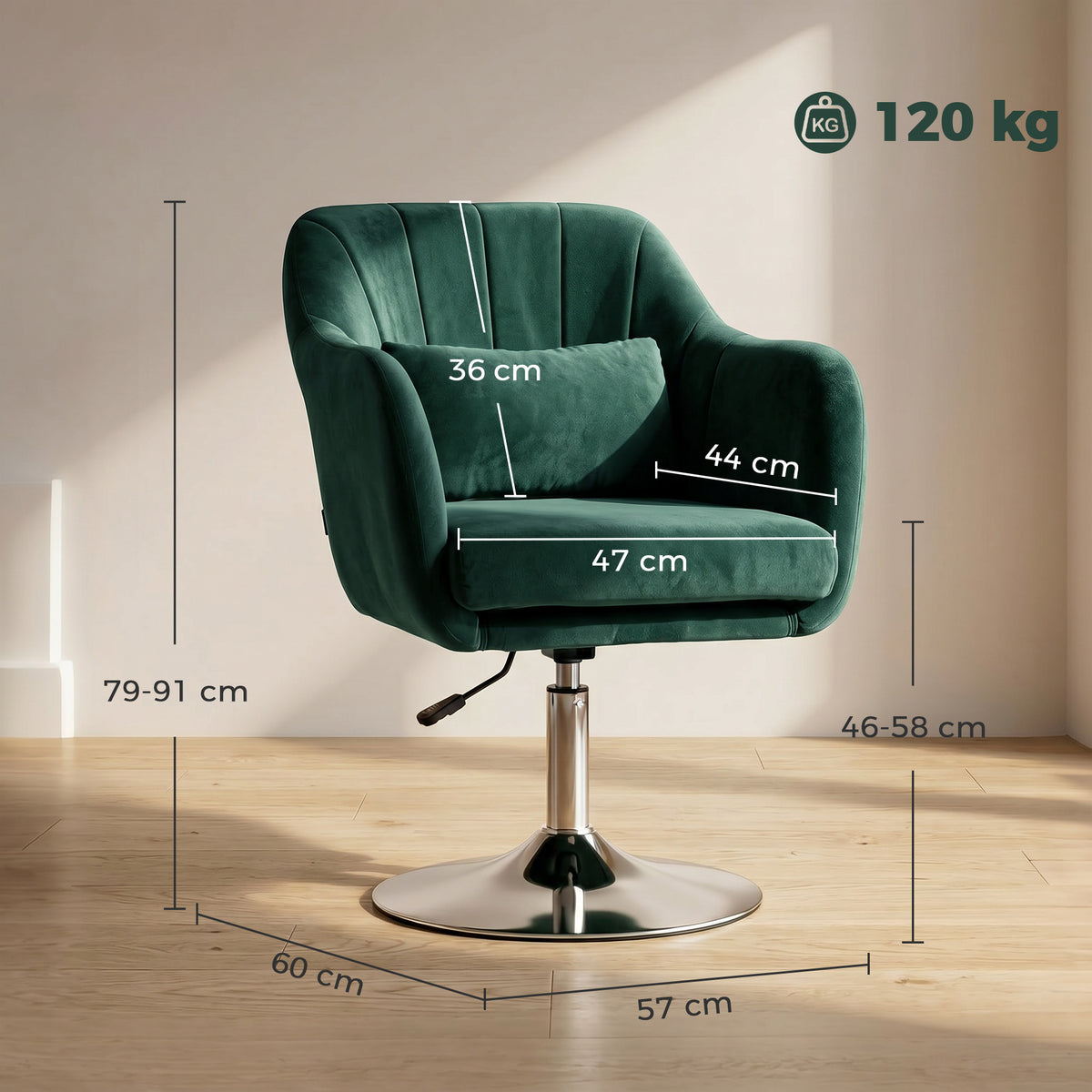 HOMCOM Retro Velvet Swivel Tub Chair with Steel Frame, Cushion Seat, Dark Green