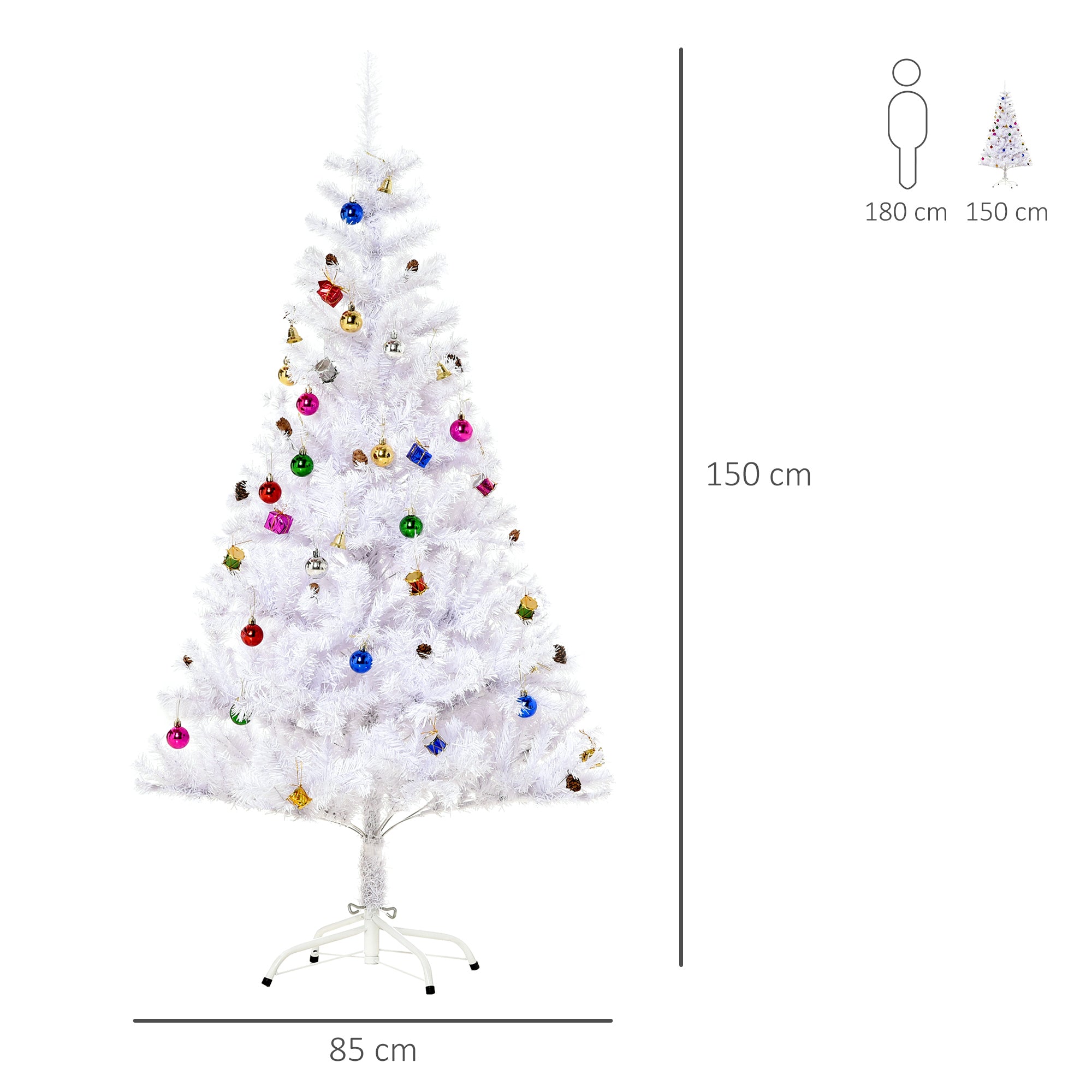 HOMCOM 5ft Snow Artificial Christmas Tree w/ Metal Stand Decorations Home Seasonal Elegant Faux White - North Peak Garden Furniture