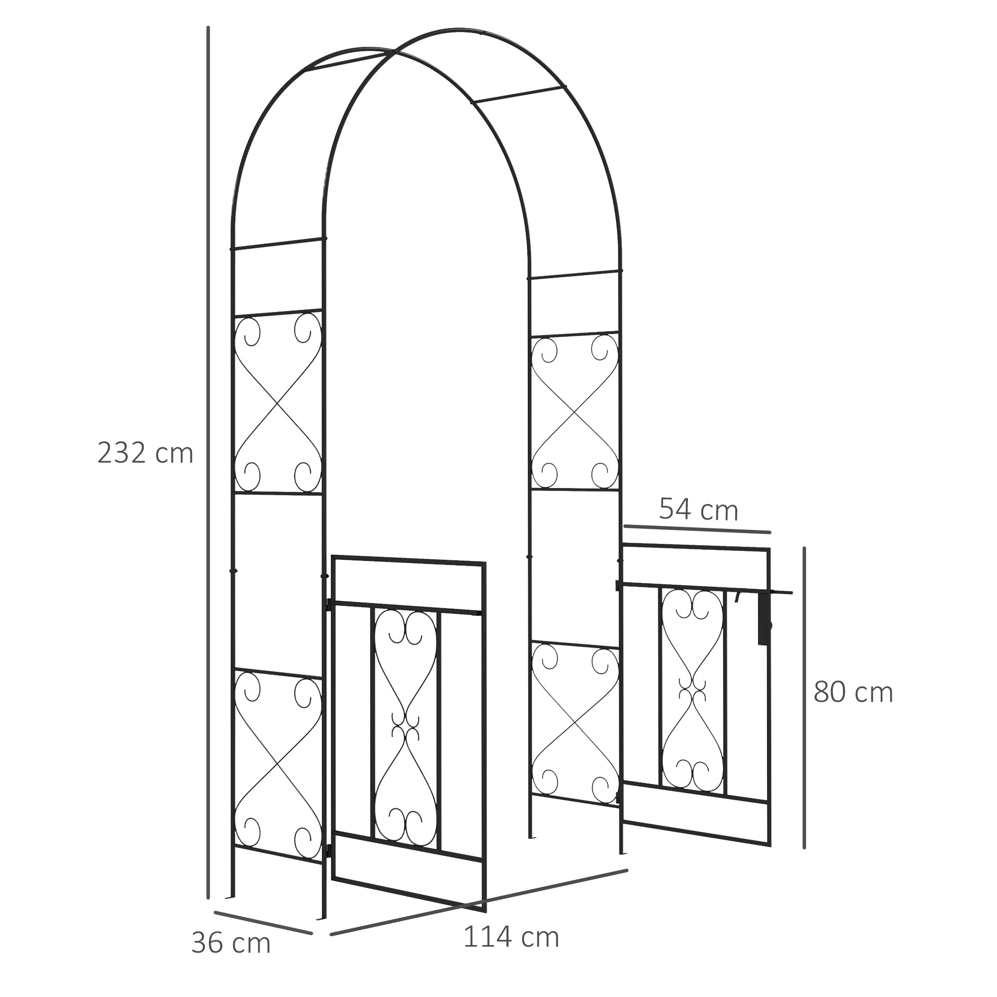 Outsunny Decorative Garden Arch, with Gate - Black - North Peak Garden Furniture