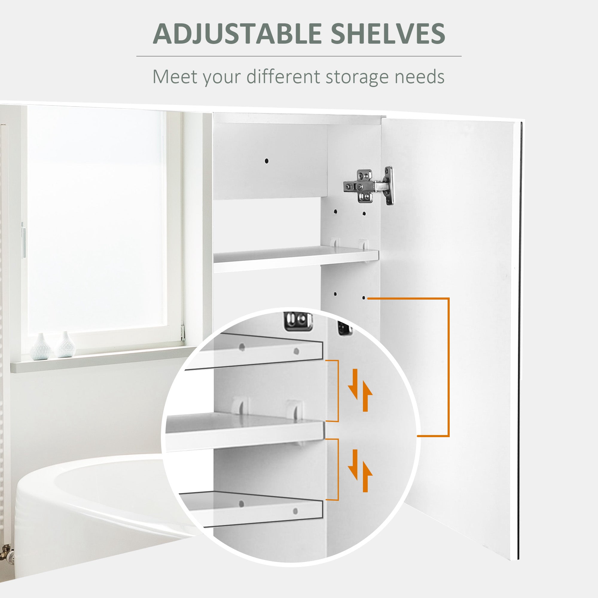HOMCOM Double Door Wall Mounted Glass Mirror Cabinet Modern Storage Unit Bathroom Shelf Organiser Waterproof Wooden Frame 80Wx15Dx60H(cm)