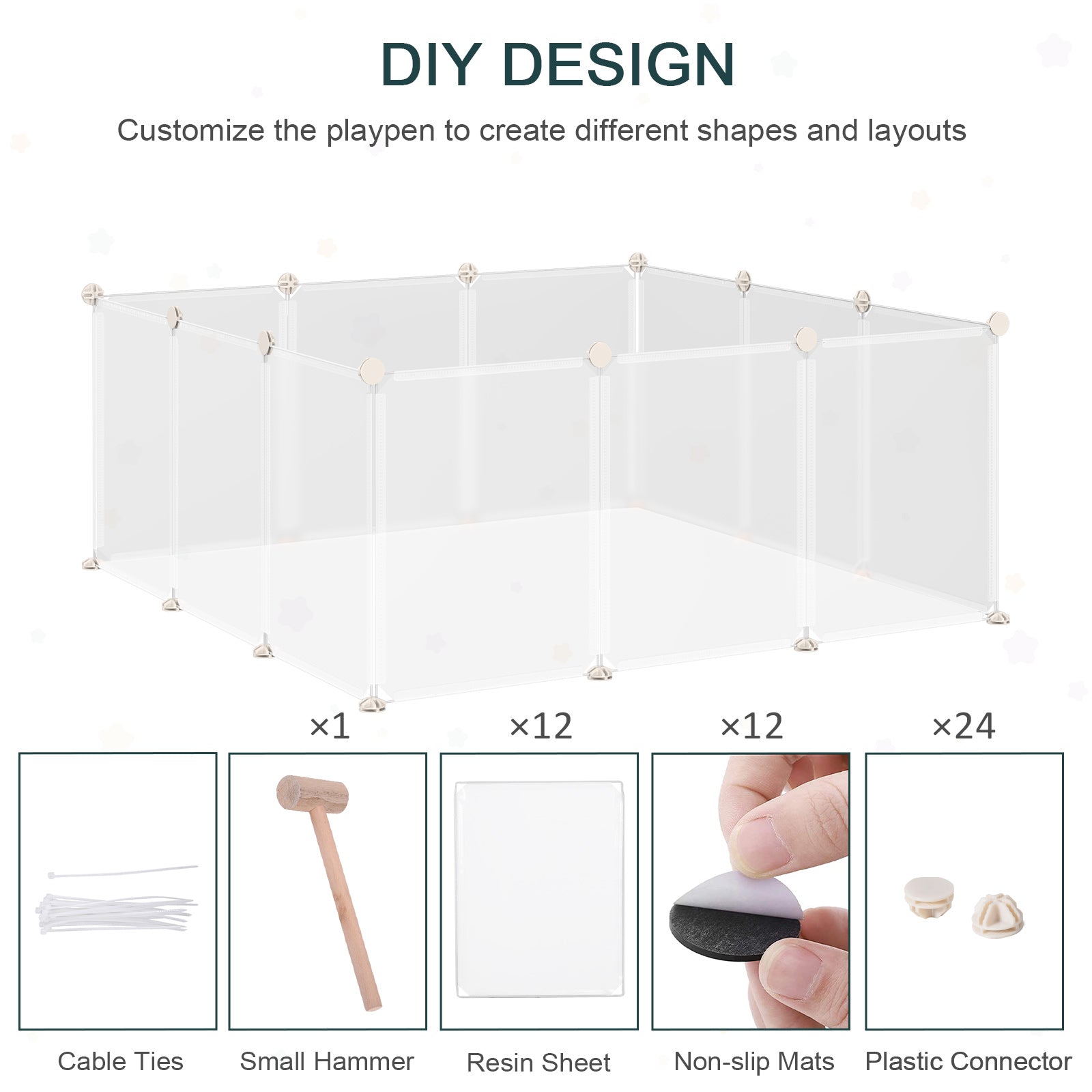PawHut Pet Playpen DIY Small Animal Cage Open Enclosure Portable Plastic Fence 12 Panels for Hedgehog Bunny Chinchilla Guinea Pig White - North Peak Garden Furniture