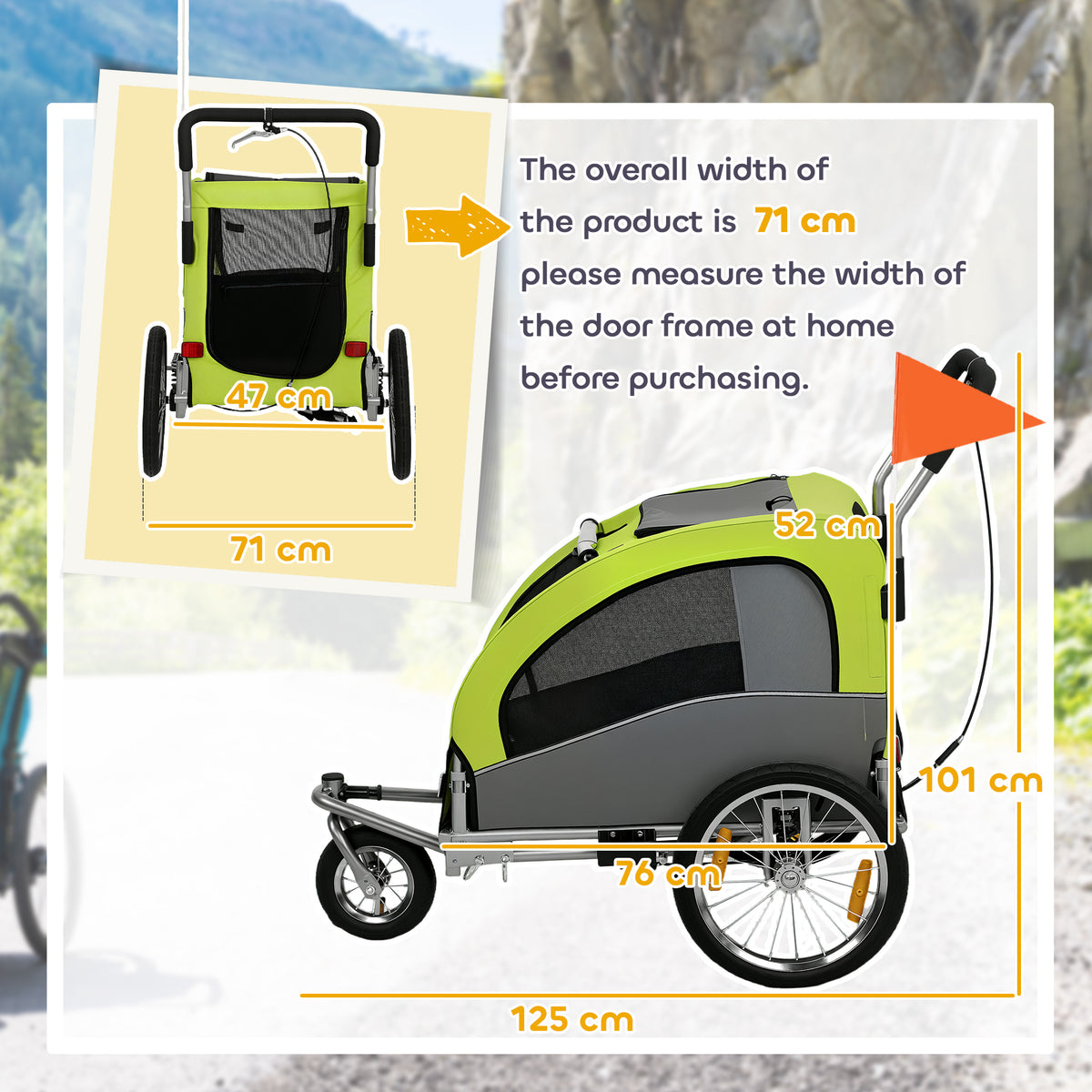 PawHut 2 in 1 Dog Bike Trailer, Foldable Pet Stroller, Dog Bicycle Trailer with Suspension, for Medium Dogs up to 20kg, Green