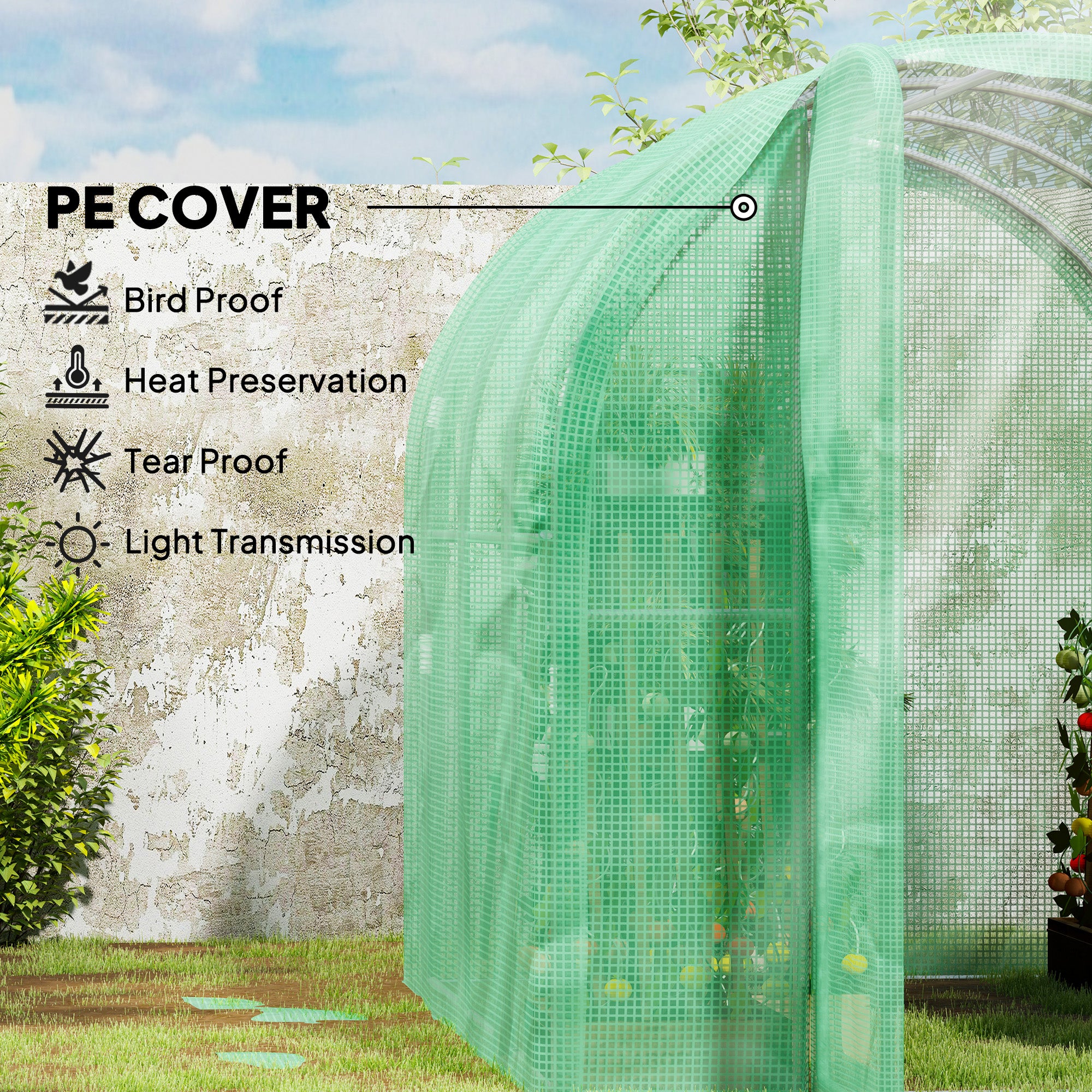 Outsunny 3 x 2 x 2m Polytunnel Greenhouse with Hinged Door, Walk-in Grow House Tent with PE Cover and Galvanised Steel Frame, Green