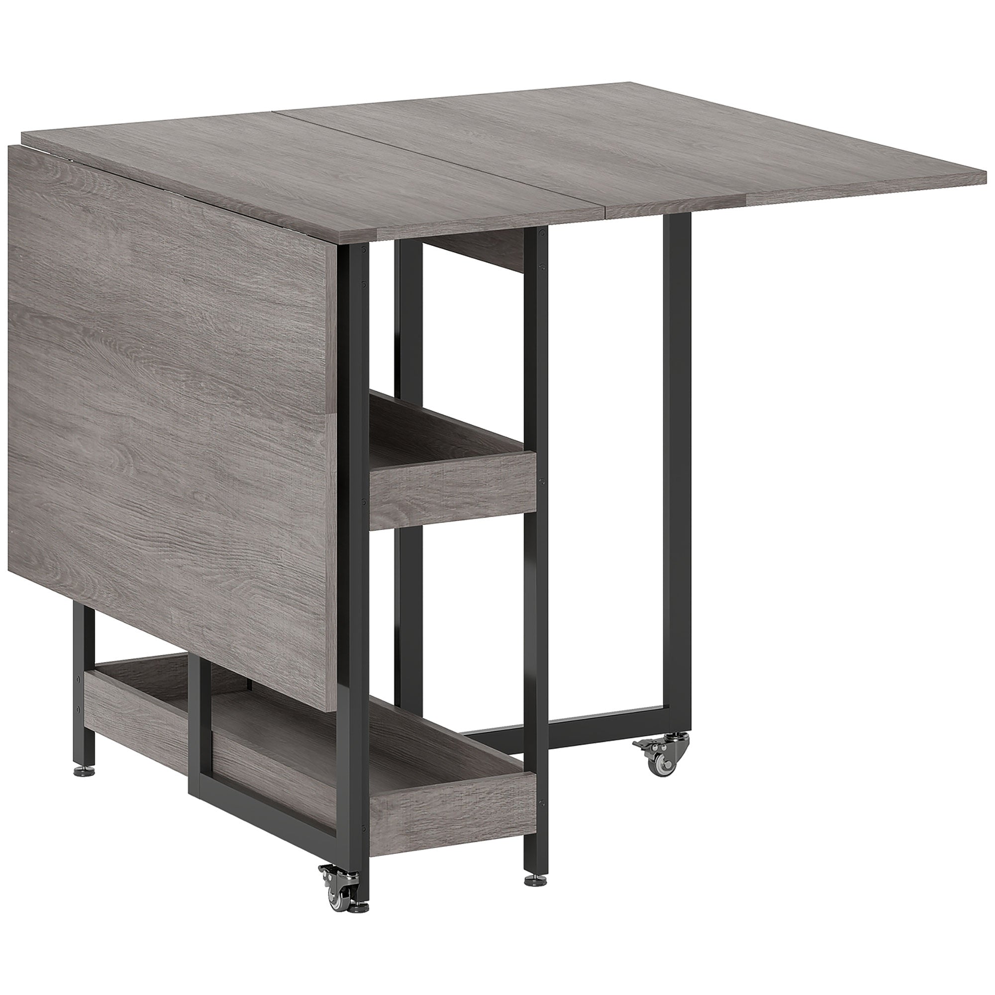 HOMCOM Industrial Folding Dining Table, Drop Leaf Table with Open Compartments for Small Spaces, Kitchen, Dining Room, Grey - North Peak Garden Furniture
