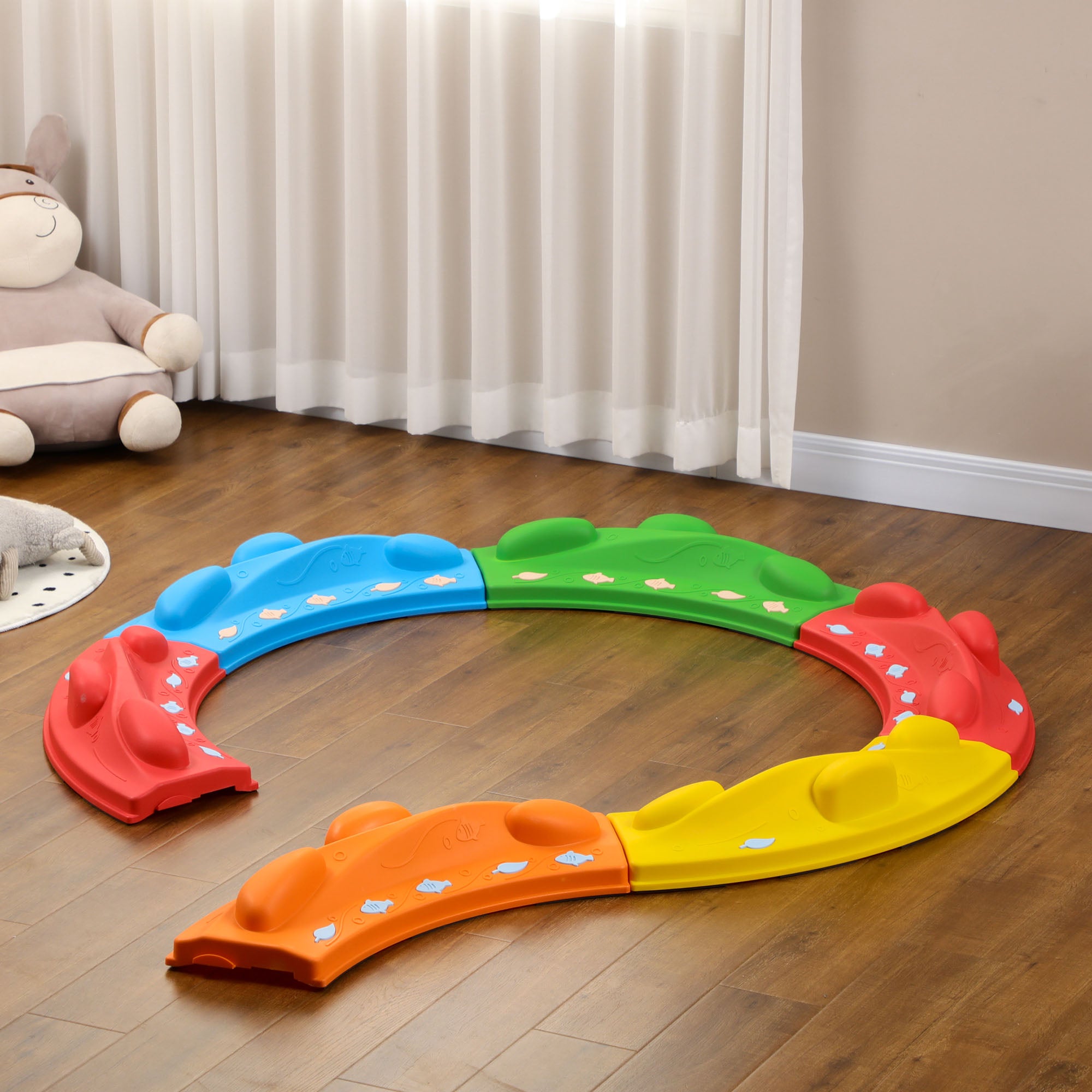 ZONEKIZ Kids Balance Beam, Kids 6 Pieces Stepping Stones Obstacle Course, for Ages 3-8 Years - Multicoloured - North Peak Garden Furniture