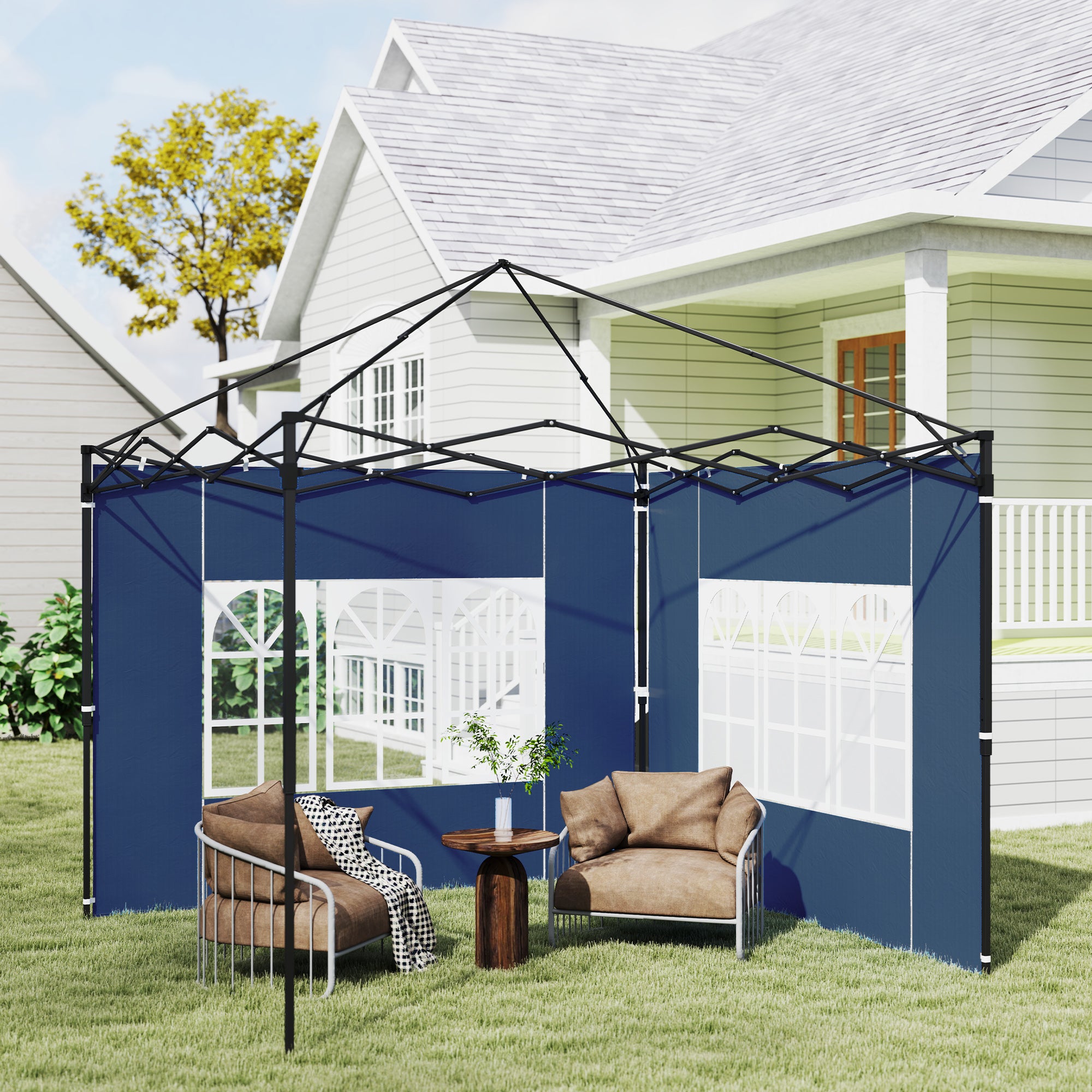 Outsunny Set of Two 3 x 3(m) Gazebo Frame Replacement Walls - Blue - North Peak Garden Furniture