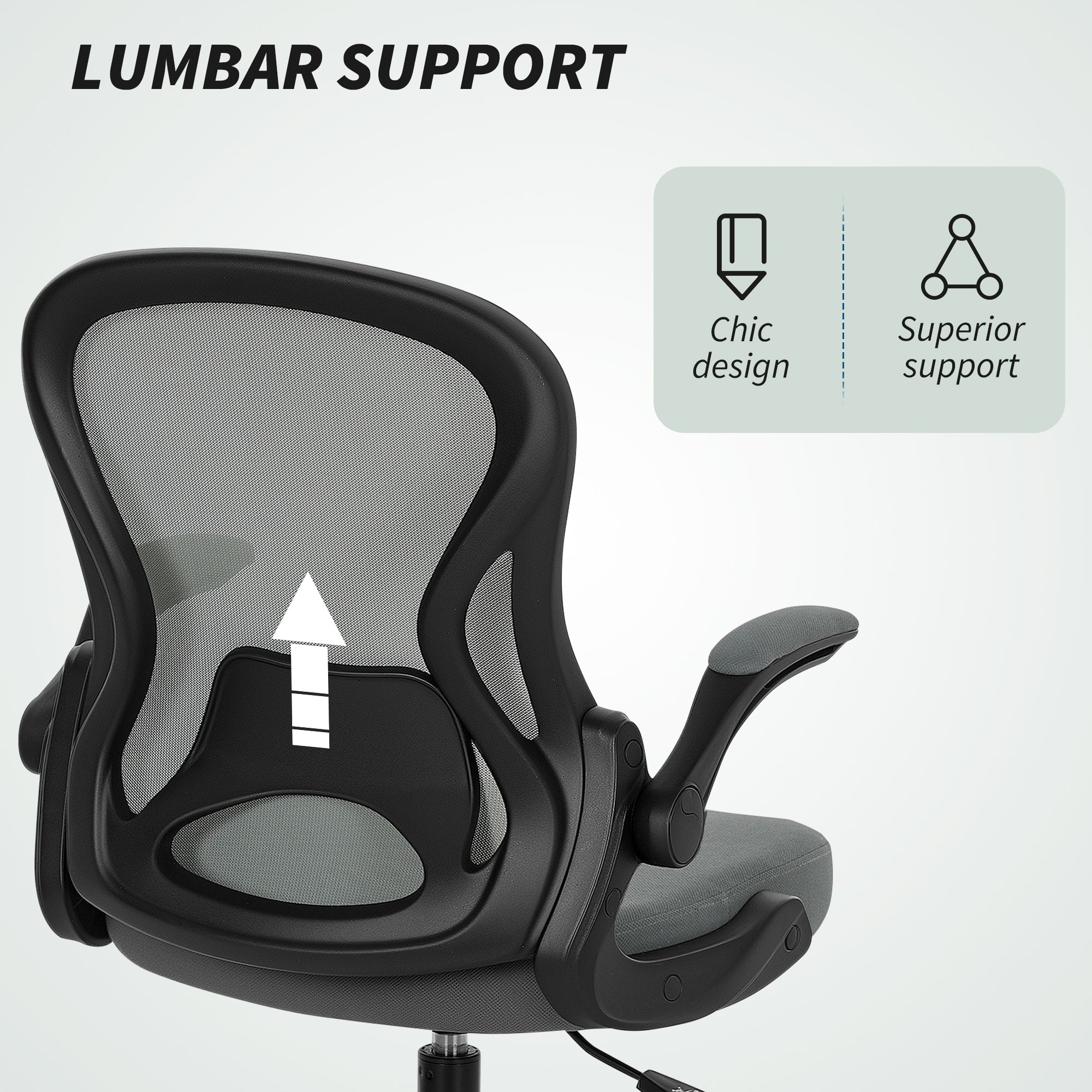 Vinsetto Draughtsman Chair with Flip-up Armrests, Mesh Standing Desk Chair with Lumbar Support and Adjustable Foot Ring for Bar Counter, Charcoal Grey