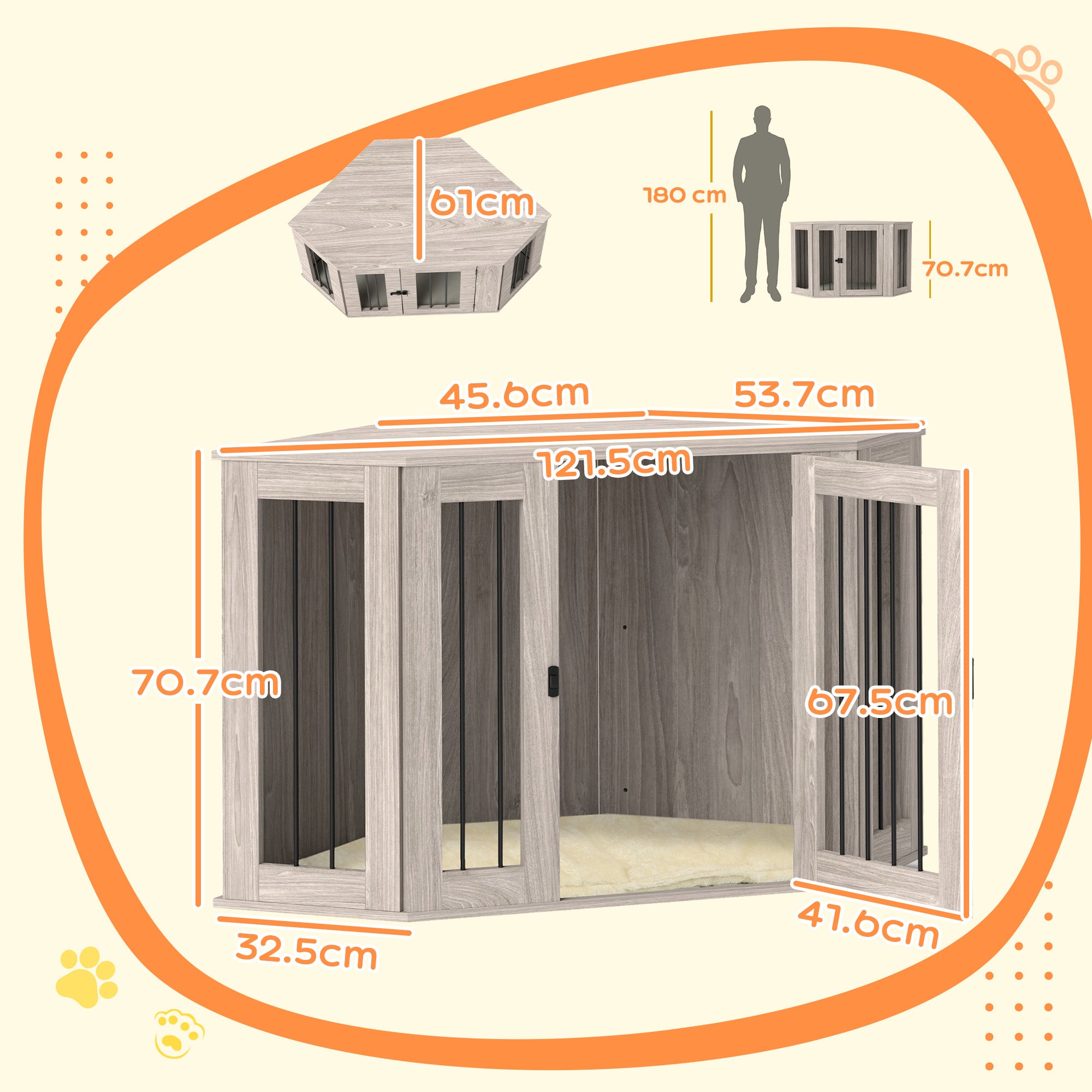 PawHut 2 in 1 Dog Crate Furniture Side Table, with Cushion, 122 x 61 x 71cm - Walnut Brown - North Peak Garden Furniture
