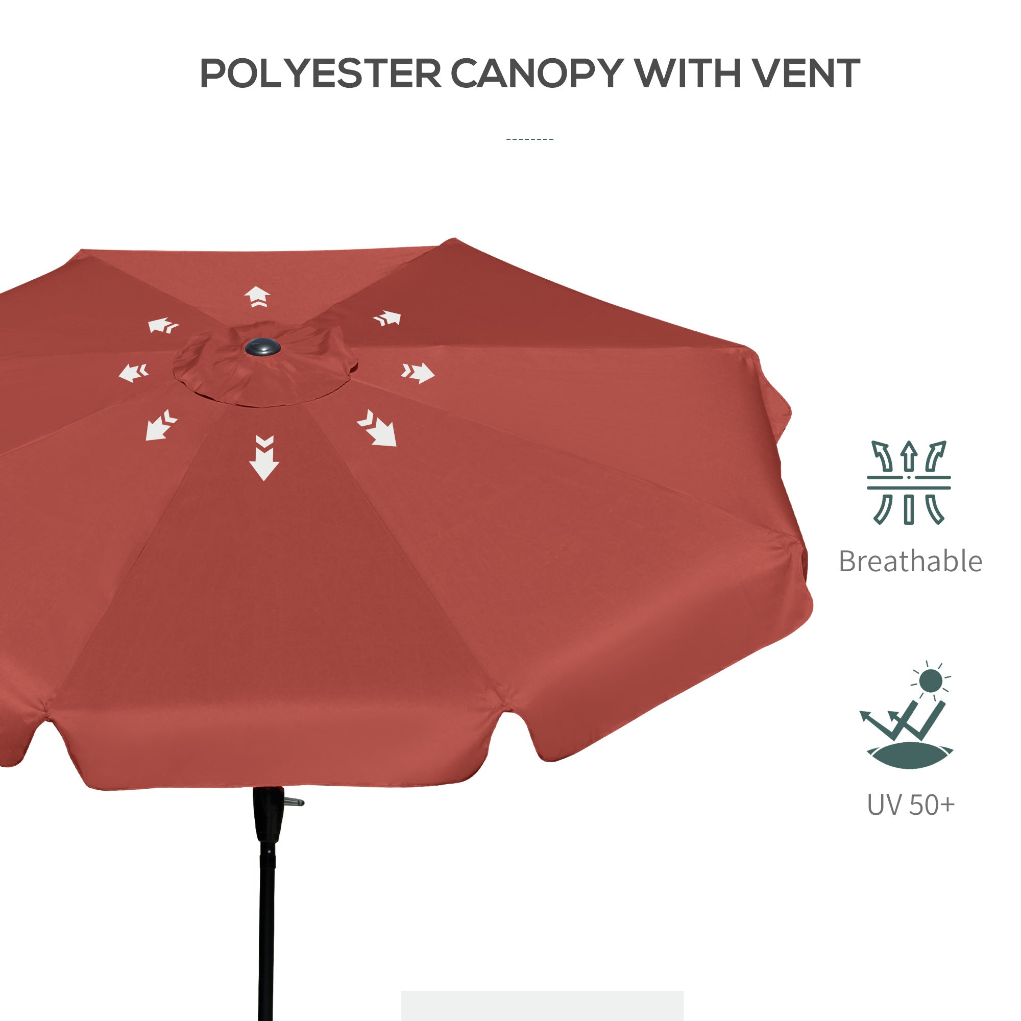 Outsunny 2.7m Patio Parasol Garden Umbrellas Outdoor Sun Shade Table Umbrella with Tilt, Crank, 8 Ribs, Ruffles, Wine Red - North Peak Garden Furniture