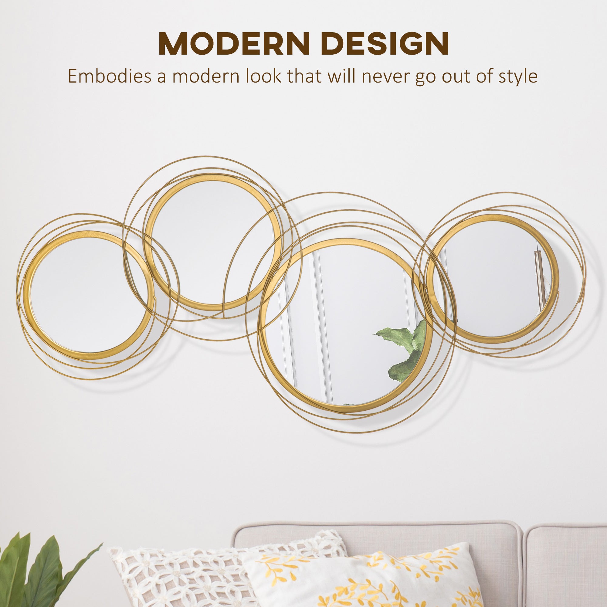 HOMCOM Metal Wall Art Modern Decorative Mirror Decor Hanging Home Wall Sculptures for Living Room Bedroom Dining Room, Gold - North Peak Garden Furniture