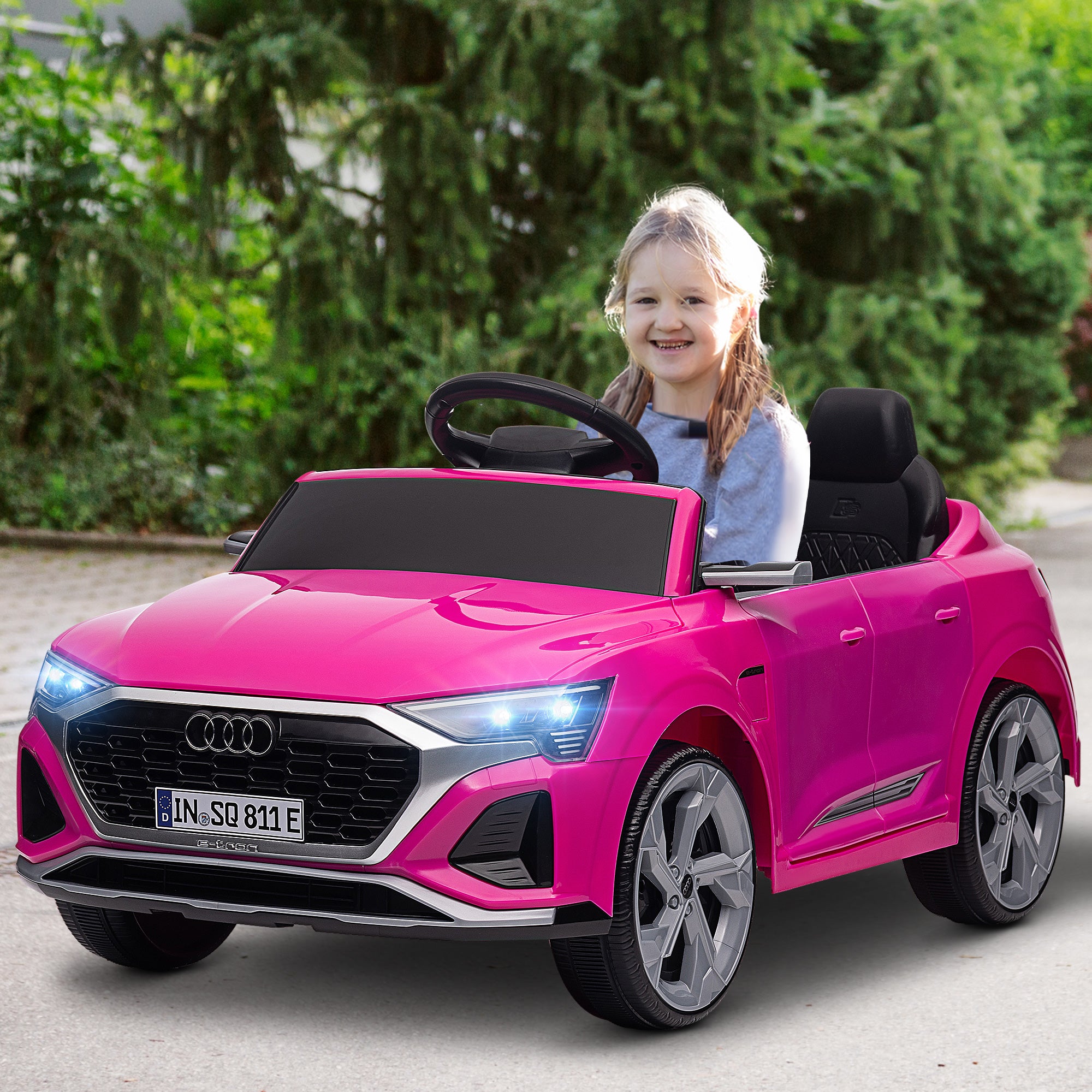 AIYAPLAY Audi Q8 e-tron Sportback Licensed 12V Ride on Car w/ Remote, 4 Spring Suspension Wheels, Headlights, Music, Horn - Pink - North Peak Garden Furniture