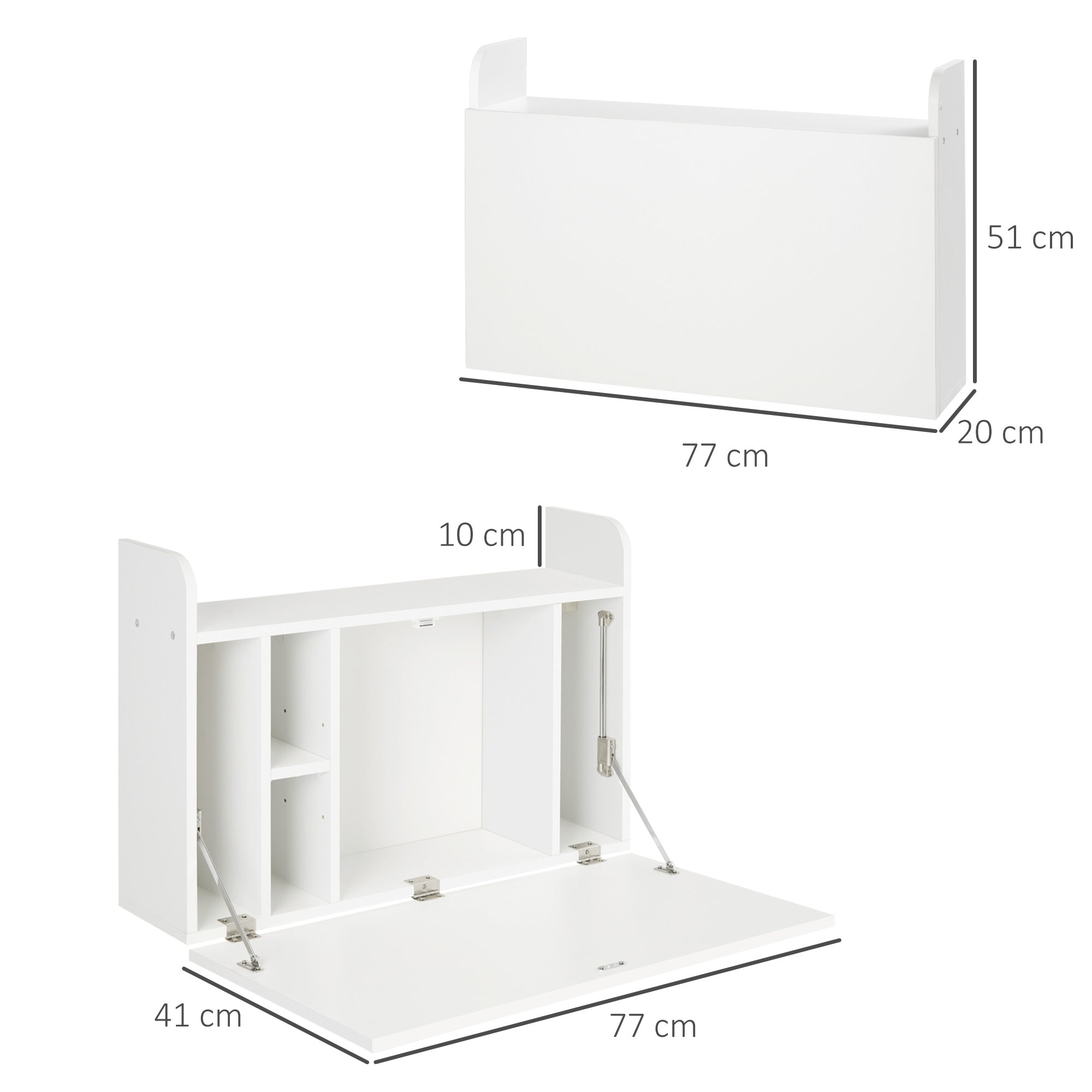 HOMCOM Wall Mounted Table, Drop Leaf Floating Laptop Desk with Space Saving Storage Compartments for Home Office and Study, 77cm x 20cm x 51cm, White