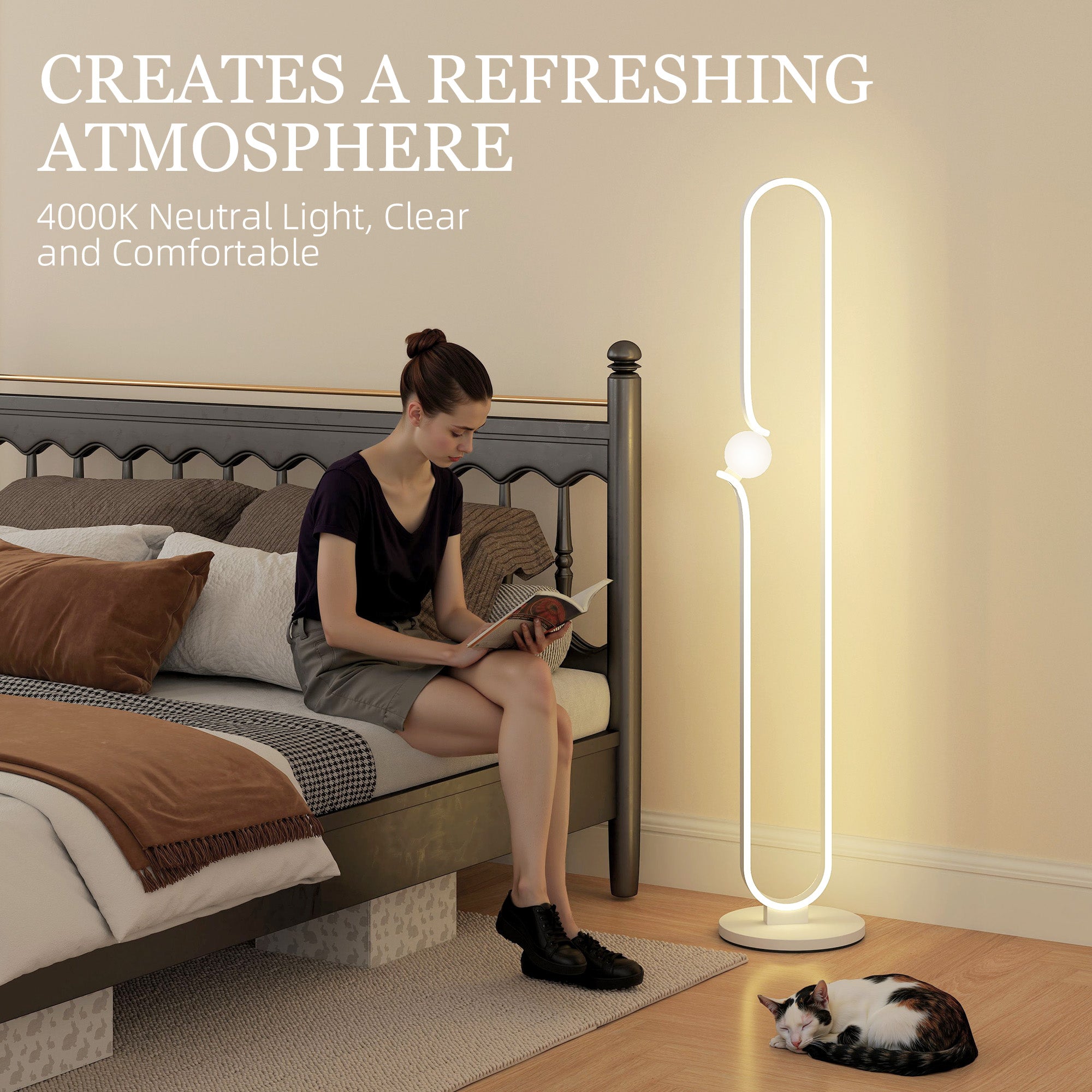 HOMCOM LED Floor Lamp, Dimmable Floor Standing Lamp with Glass Night Light, Foot Switch for Living Room, Bedroom, Office, White - North Peak Garden Furniture