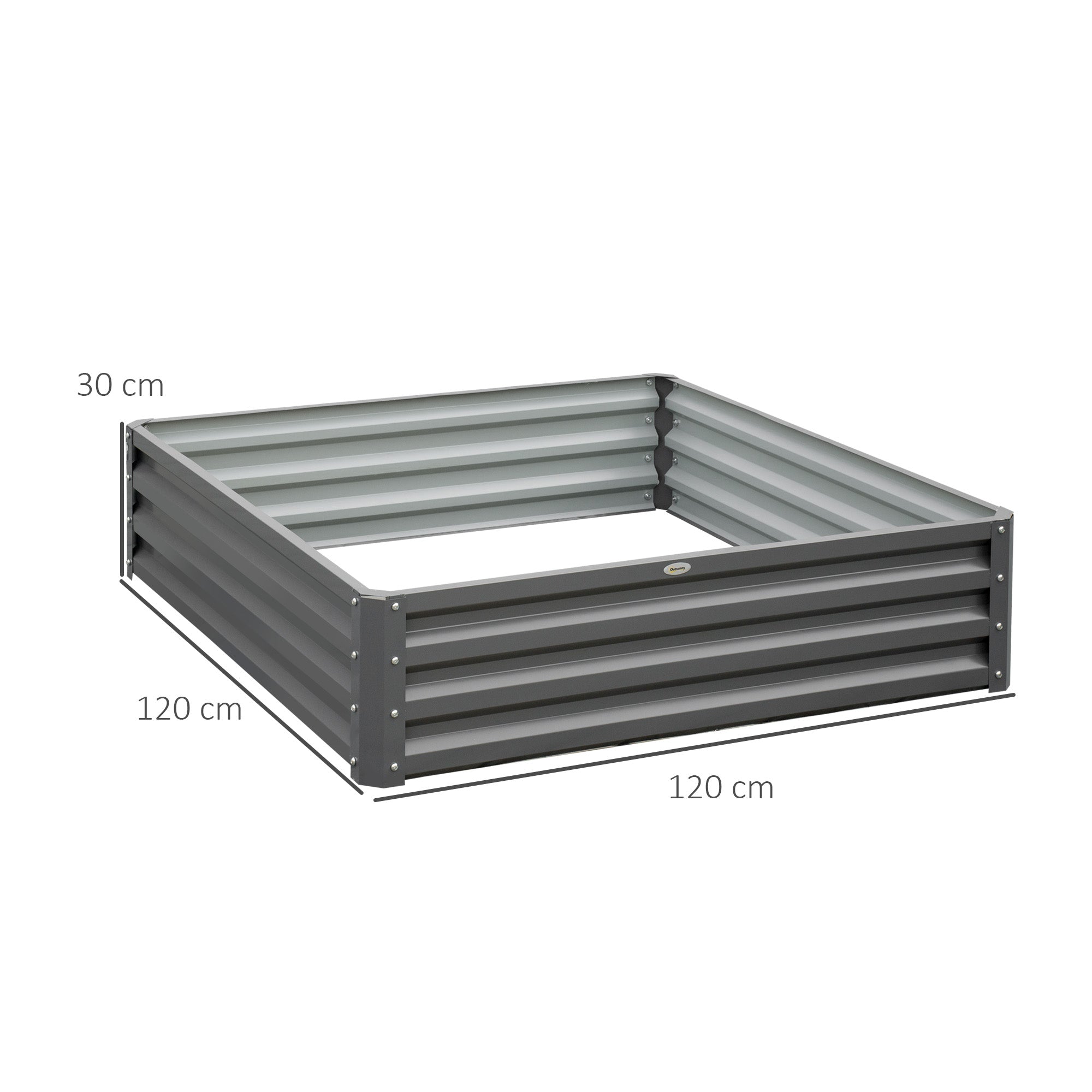 Outsunny 432L Square Raised Garden Bed Box Steel Frame for Vegetables, Flowers and Herbs, 120 x 120 x 30cm, Light Grey - North Peak Garden Furniture