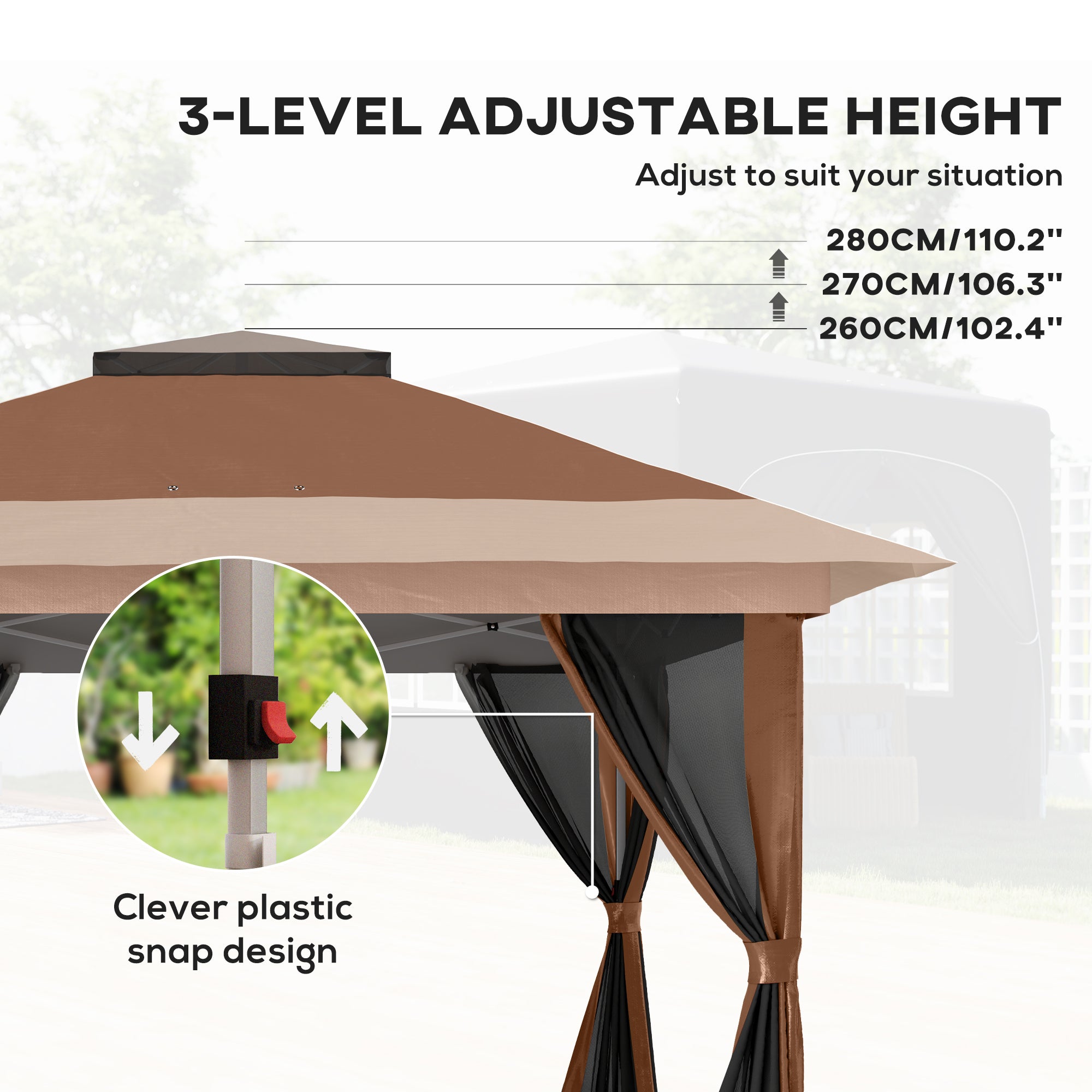 Outsunny 3.6 x 3.6m Pop-Up Gazebo, with Accessories - Brown - North Peak Garden Furniture