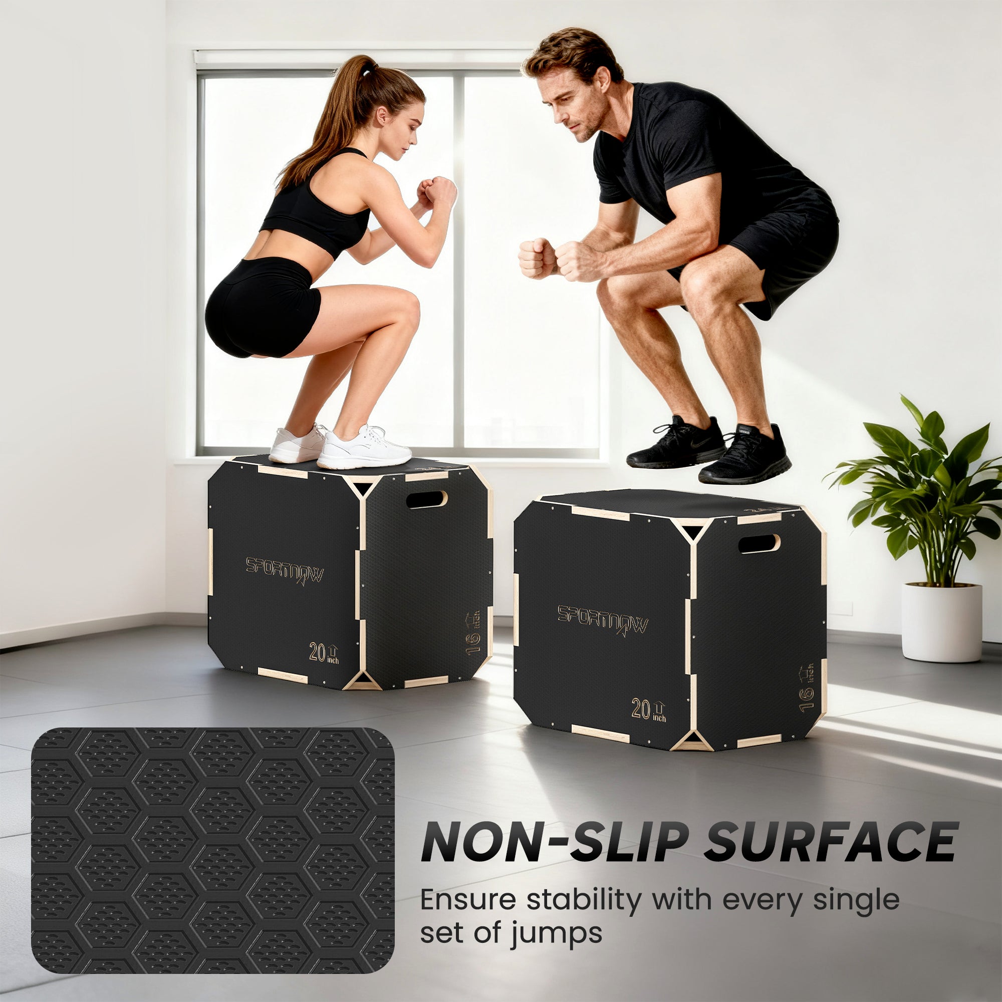 SPORTNOW Non-Slip Plyo Box, Corner-free Wooden Jump Box, 40.5 x 61 x 51 cm