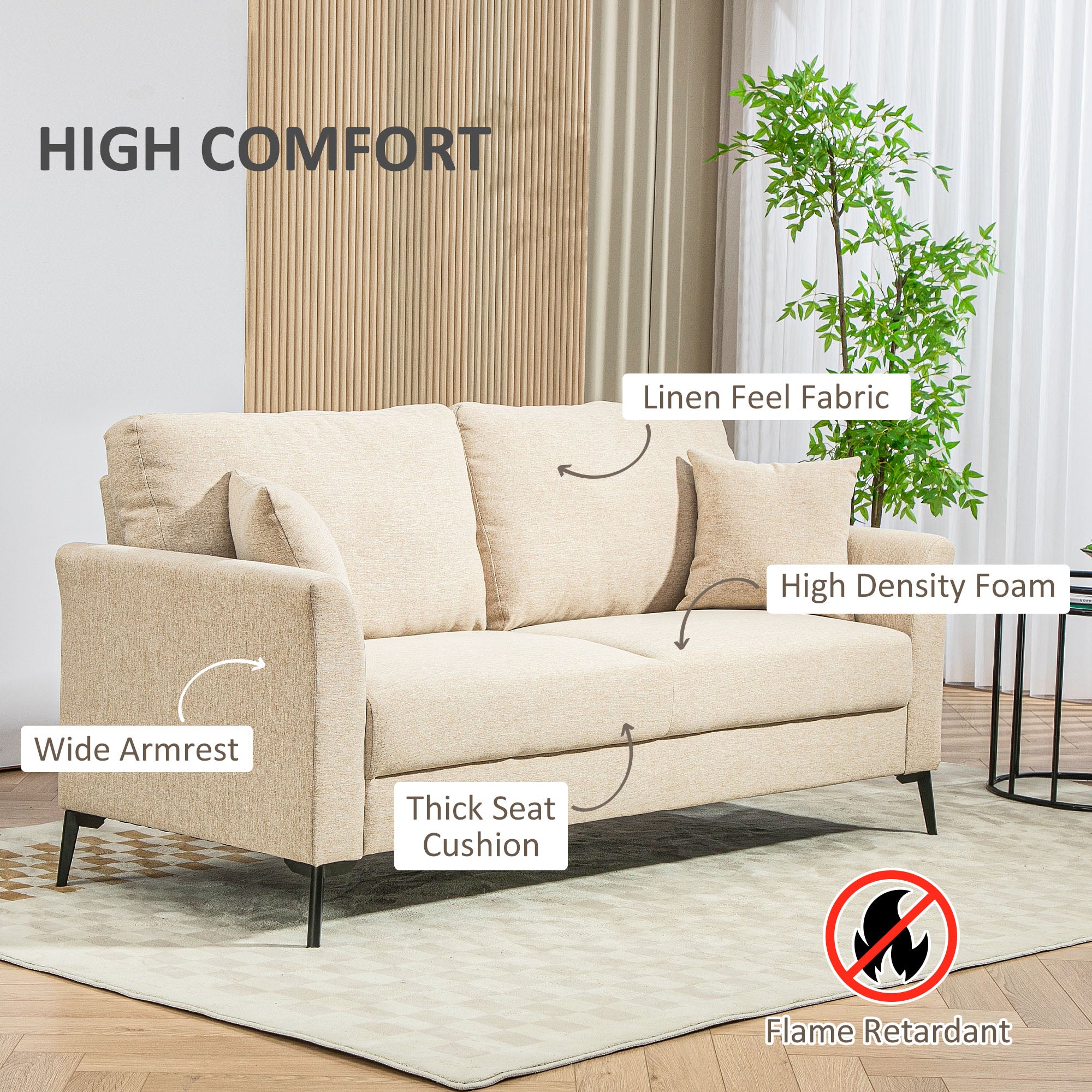 HOMCOM Three-Seater Linen-Look Sofa - Beige - North Peak Garden Furniture