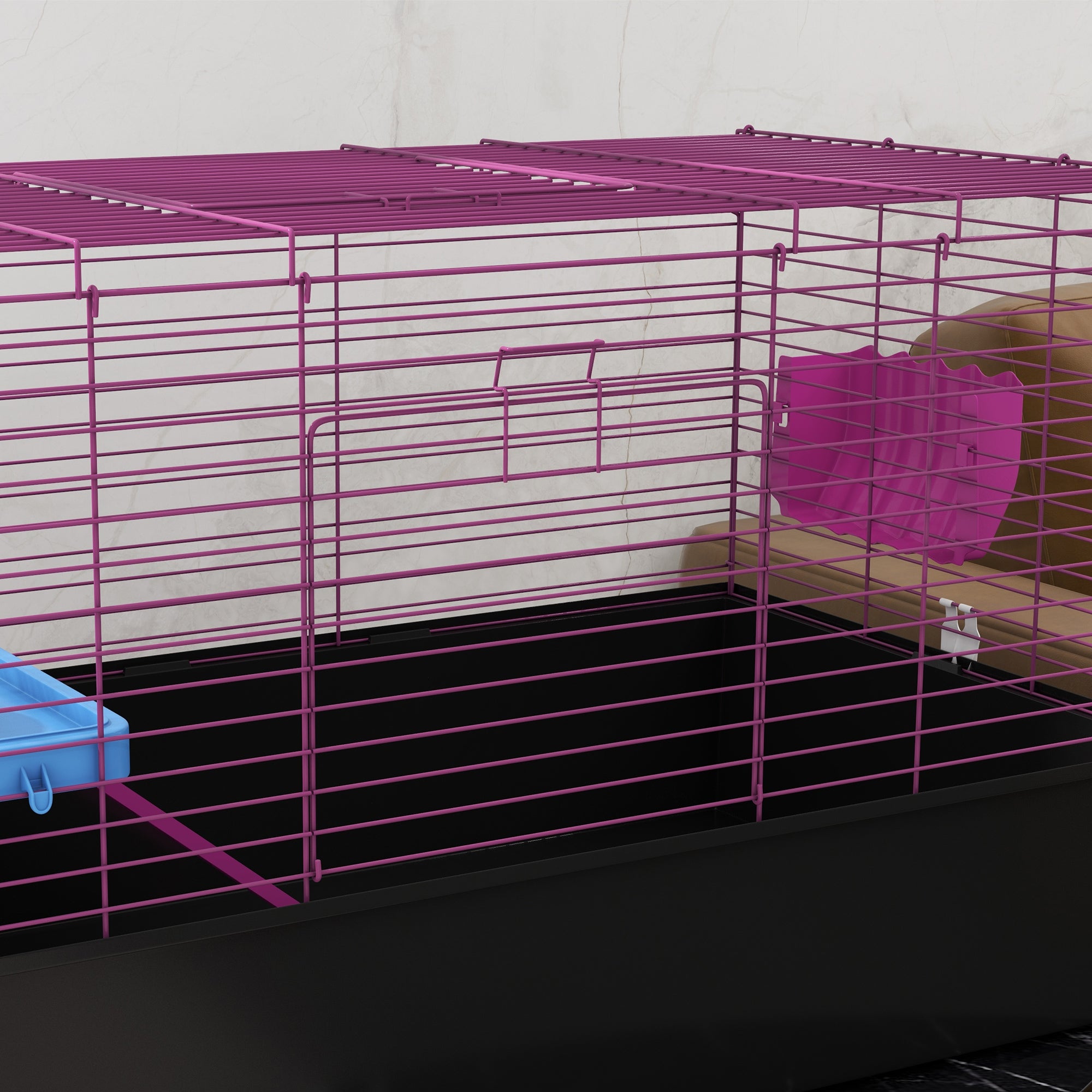 PawHut Chinchillas Small Rabbit Guinea Pig Small Animal Cage, Pet Playhouse, with Platform, Ramp, 99 x 52 x 53cm, Black