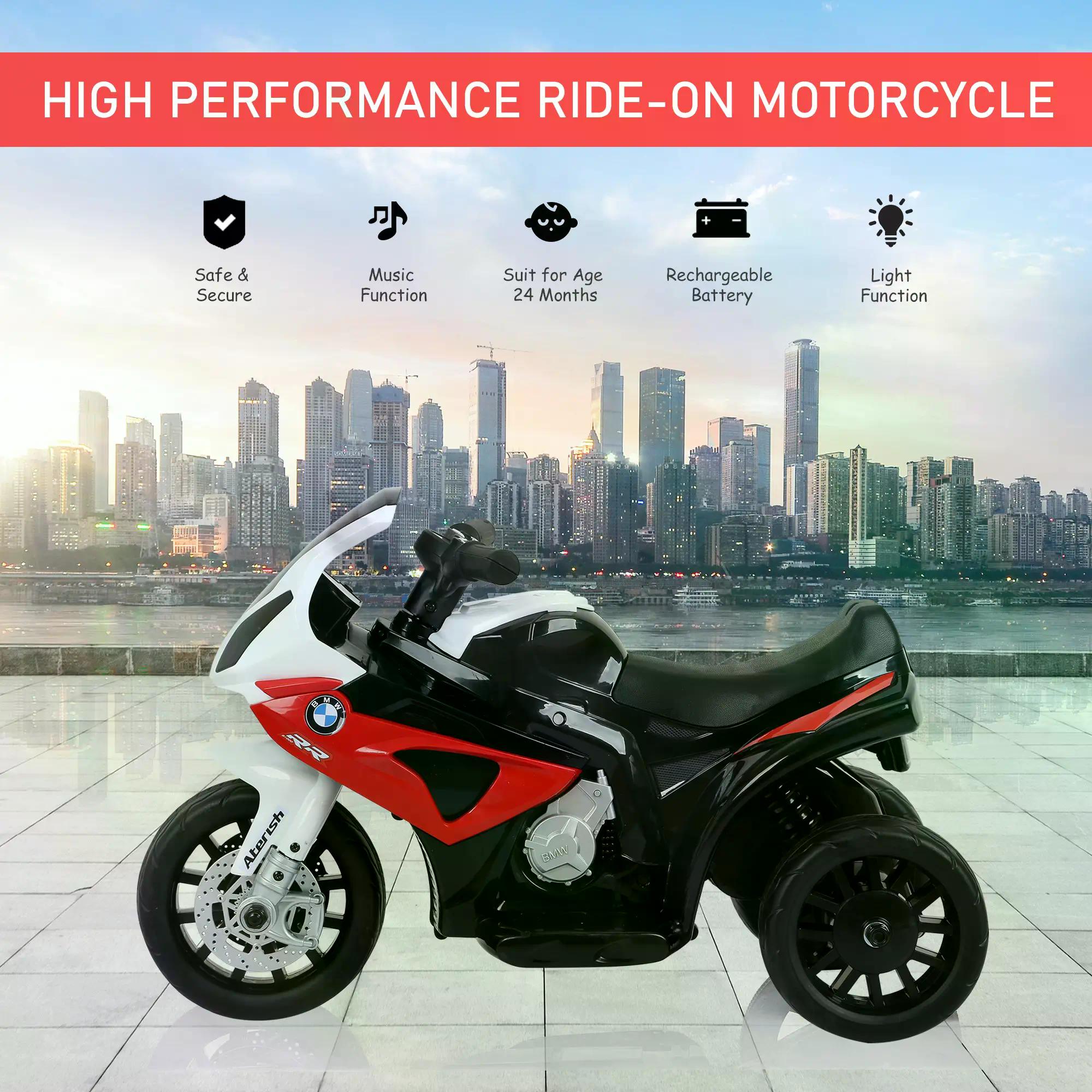 HOMCOM Electric Motorbike for Kids Ride on BMW Motorbike W/Headlights and Music, 6 V-Red - North Peak Garden Furniture