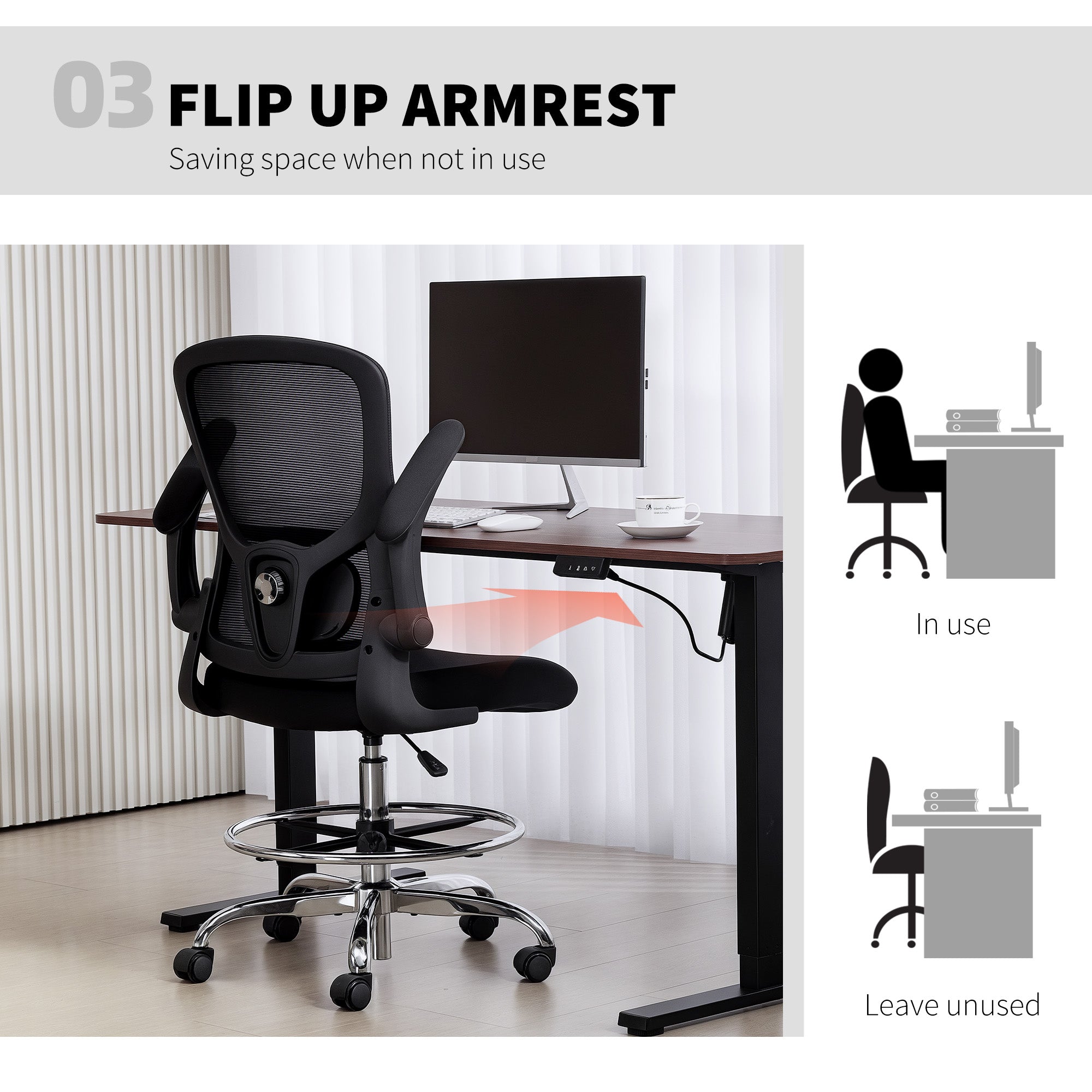 HOMCOM Draughtsman Chair, with Adjustable Lumbar - Black