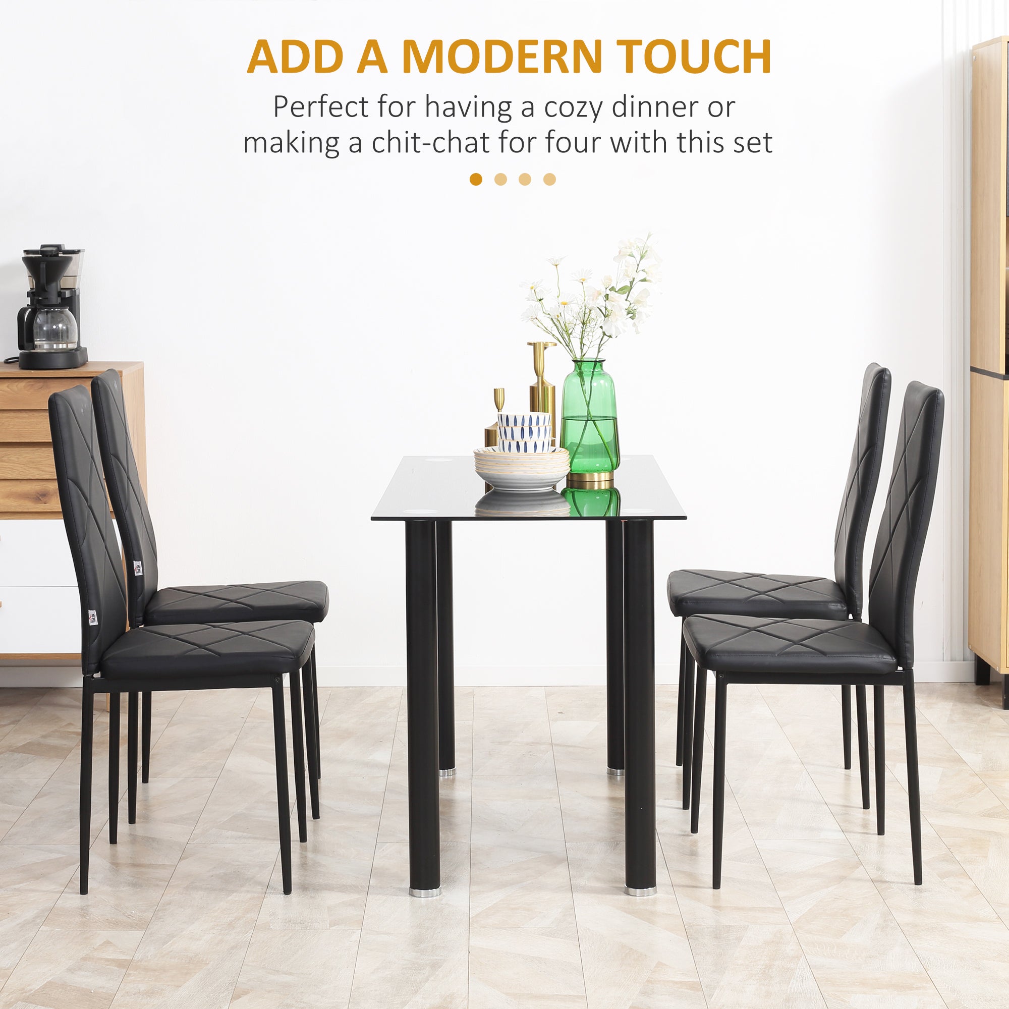 HOMCOM Set of 4 Faux Leather Dining Chairs - Black - North Peak Garden Furniture