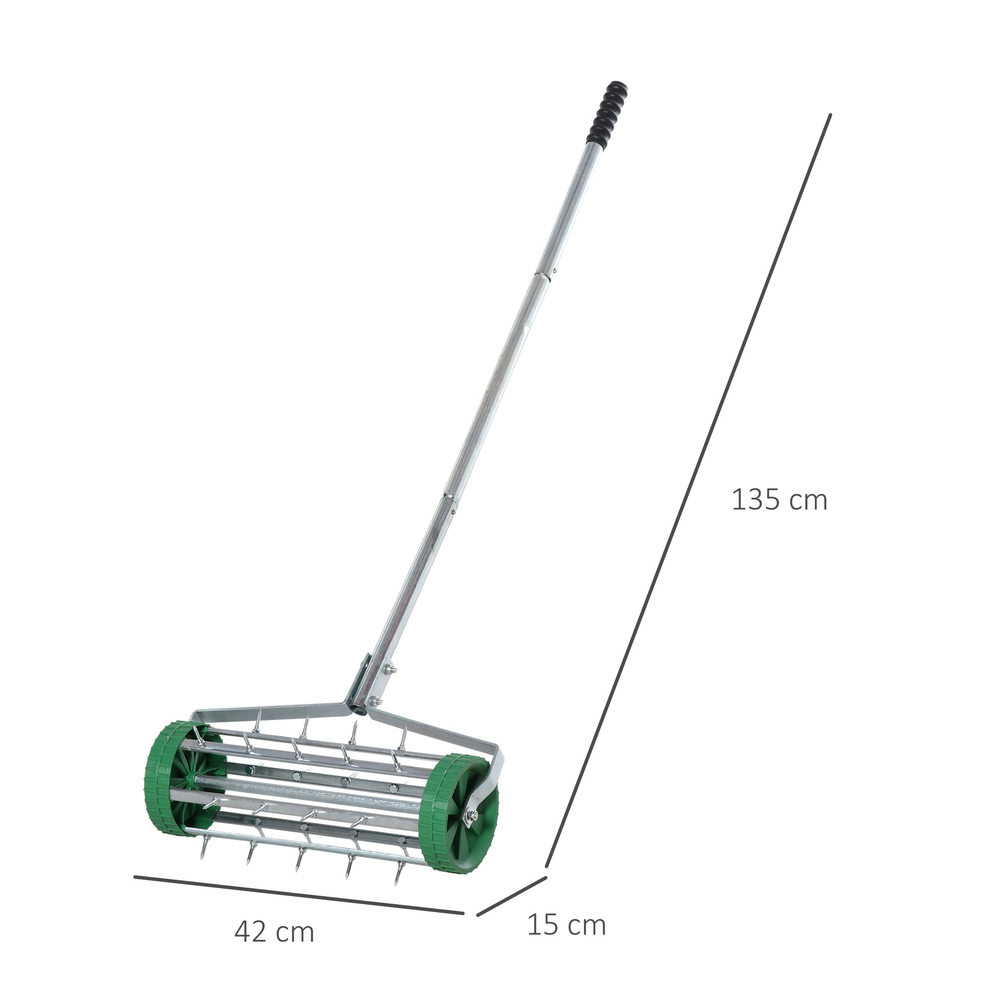 Outsunny Garden Rolling Lawn Aerator Heavy Duty Steel Grass Roller w/ Adjustable Handle - North Peak Garden Furniture