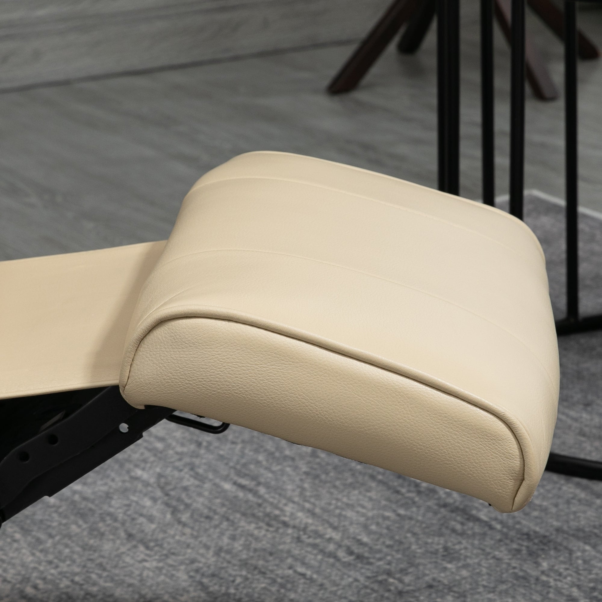 HOMCOM Faux Leather Armchair, with 145° Reclining Back and Footrest - Cream - North Peak Garden Furniture