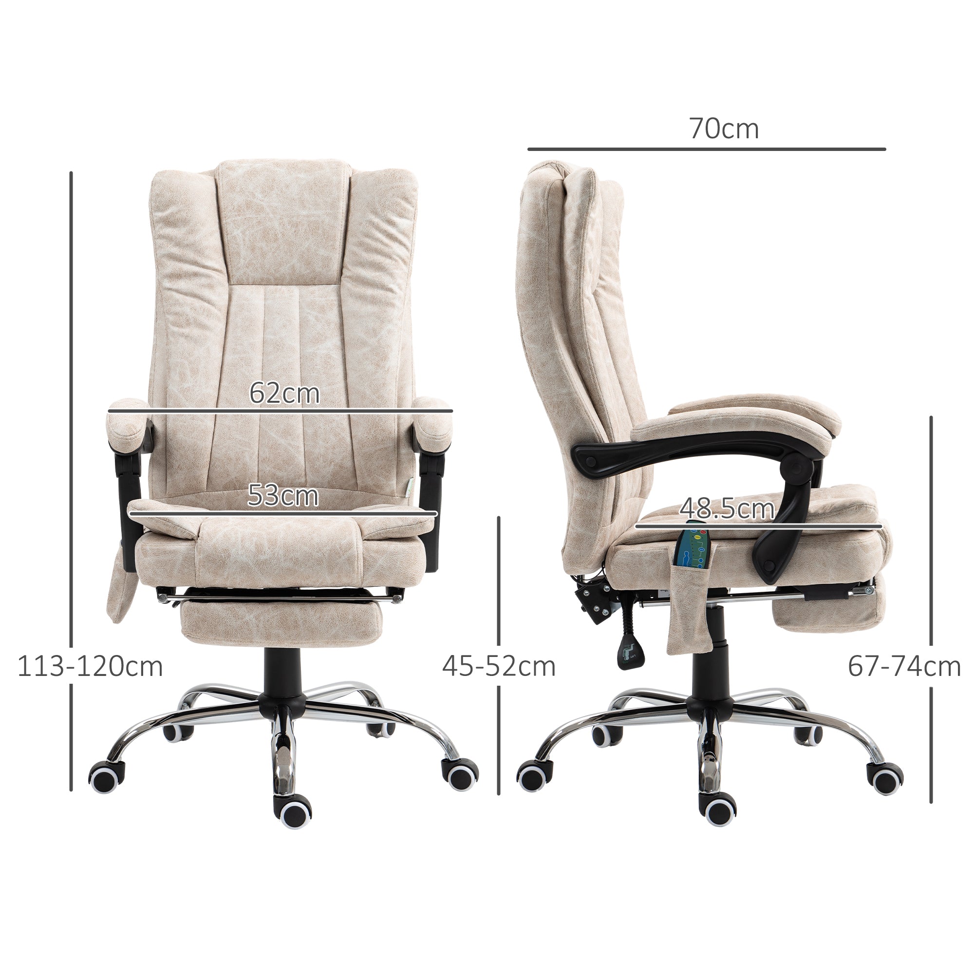 Vinsetto Vibrating Massage Office Chair with Heat, Desk Chair with Height Adjustable and Footrest, Cream White - North Peak Garden Furniture