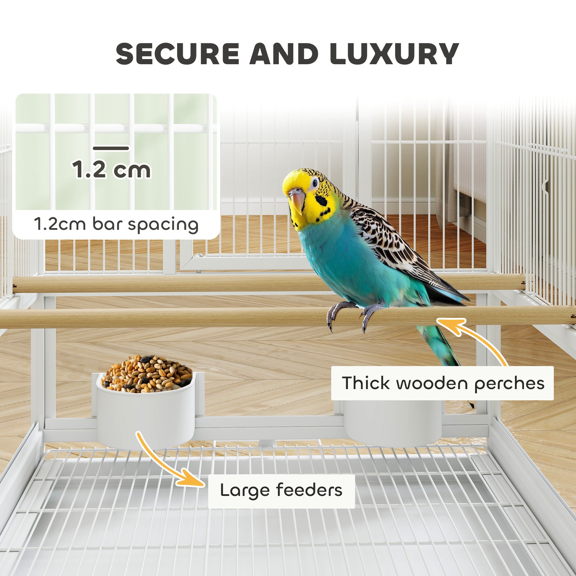 PawHut Bird Cage with Rolling Stand, Acrylic Viewing Panels, Storage Shelf, for Budgie, Parakeet, 48 x 46 x 83 cm - North Peak Garden Furniture