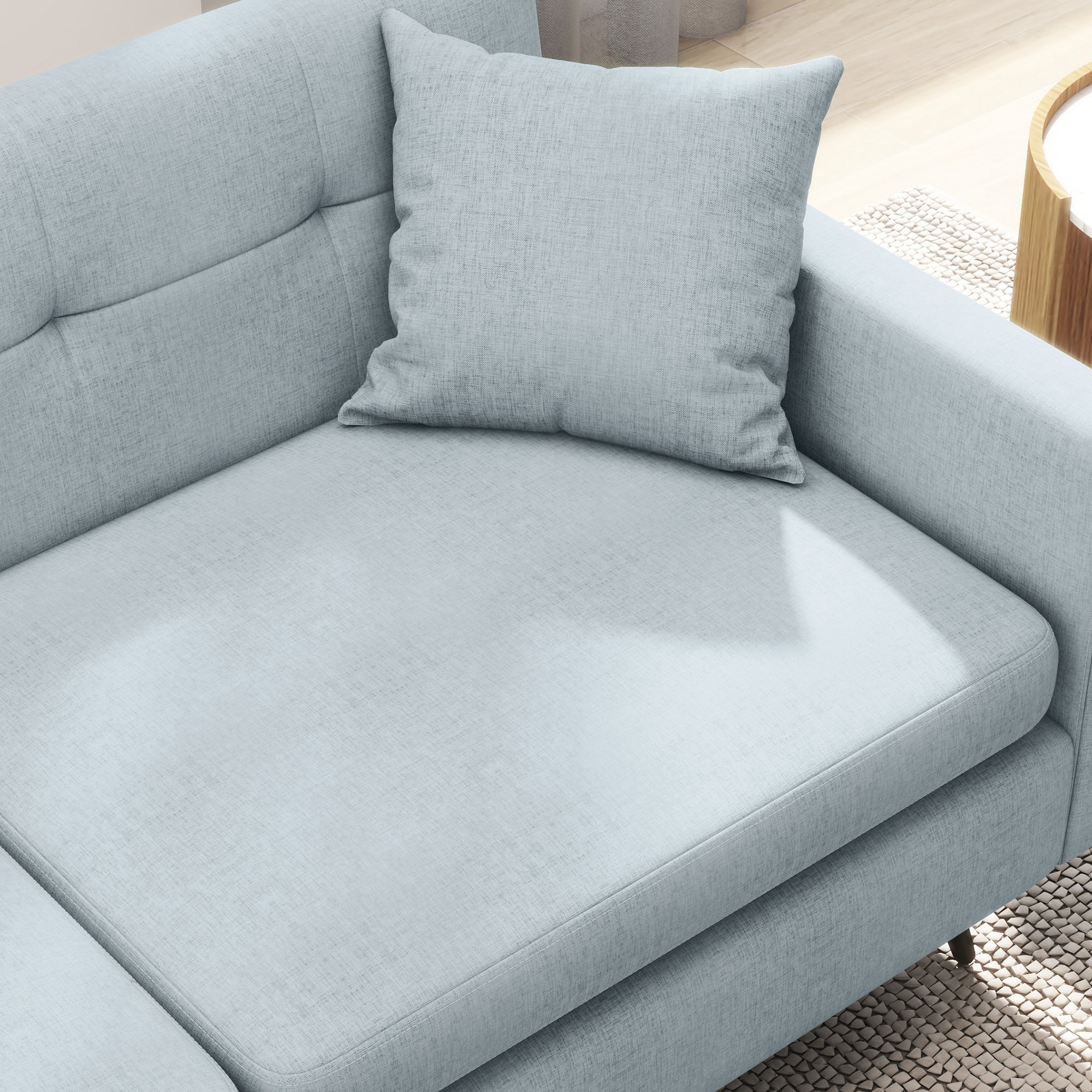 HOMCOM 165cm 2 Seater Sofa for Living Room, Modern Fabric Couch, Tufted Loveseat Sofa Settee with Steel Legs and 2 Storage Pockets for Bedroom and Home Office, Blue - North Peak Garden Furniture