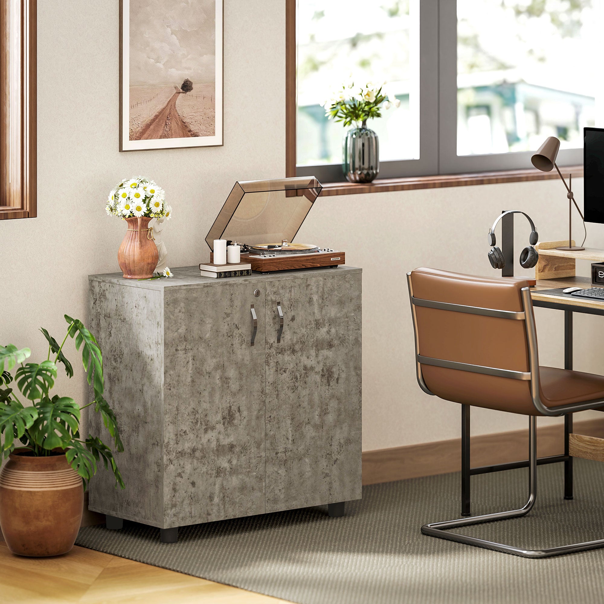 Vinsetto Two-Tier Locking Office Storage Cabinet - Grey - North Peak Garden Furniture