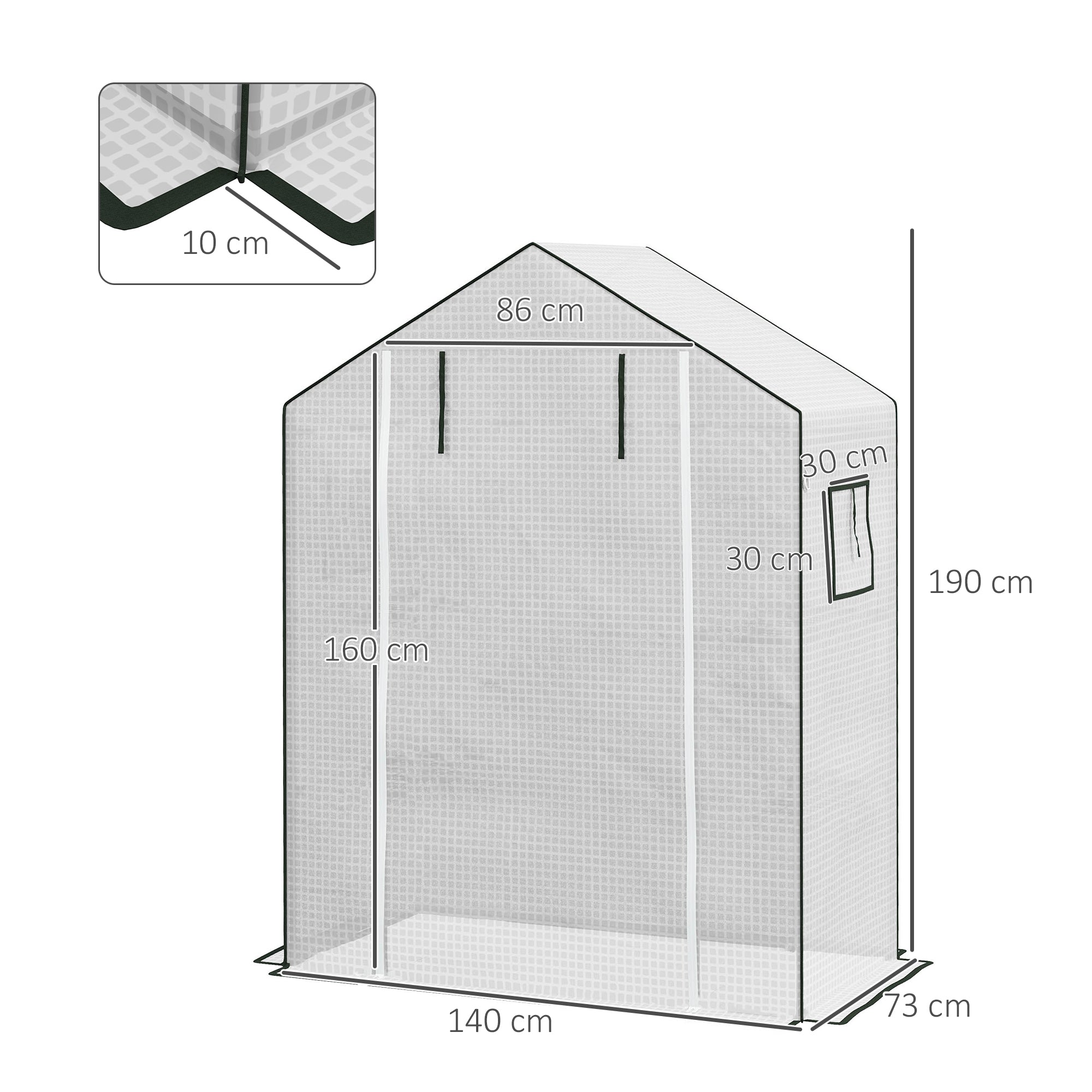 Outsunny Greenhouse Cover Replacement Walk-in PE Hot House Cover with Roll-up Door and Windows, 140 x 73 x 190cm, White - North Peak Garden Furniture