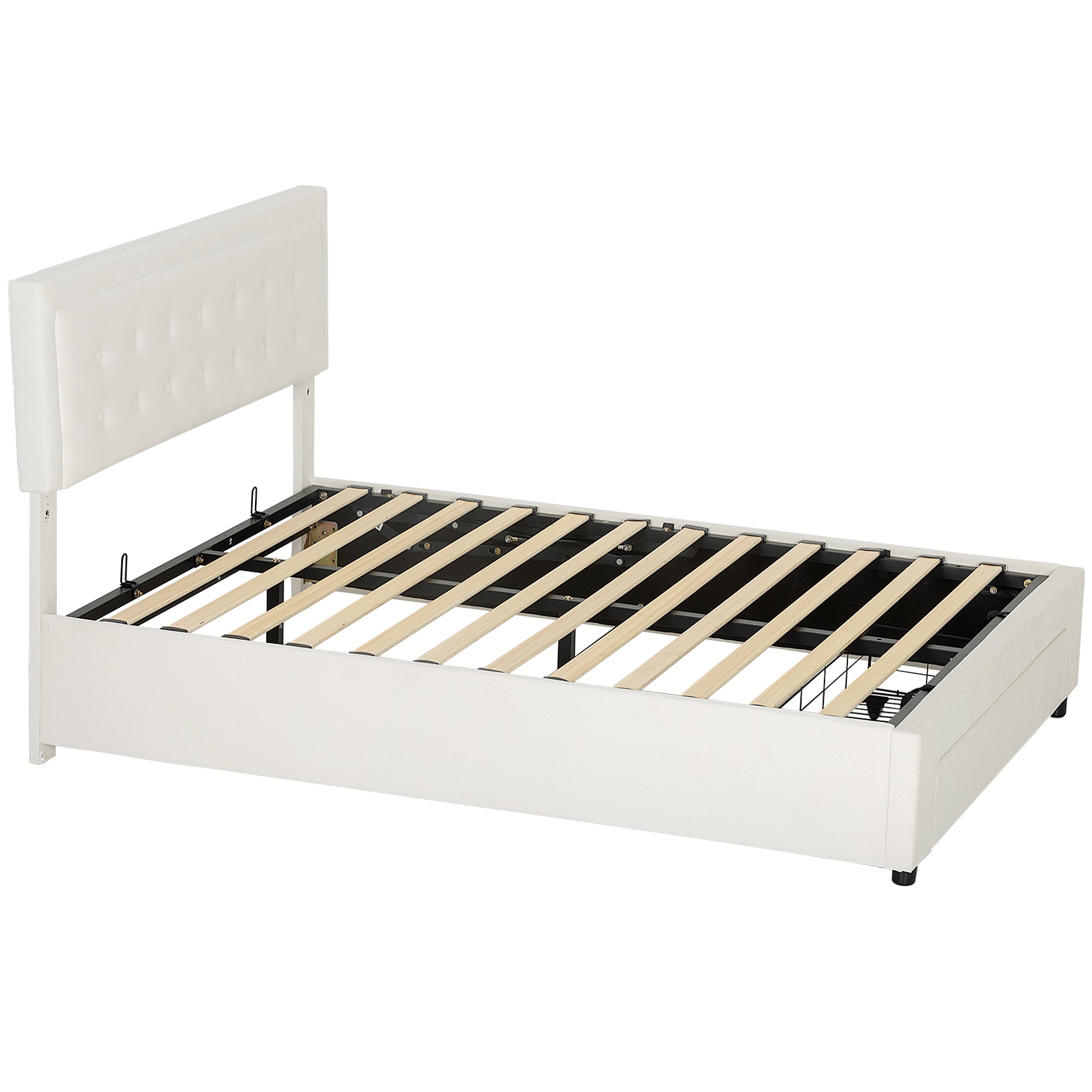 HOMCOM Double Ottoman Bed Frame, with Front Drawer - Cream