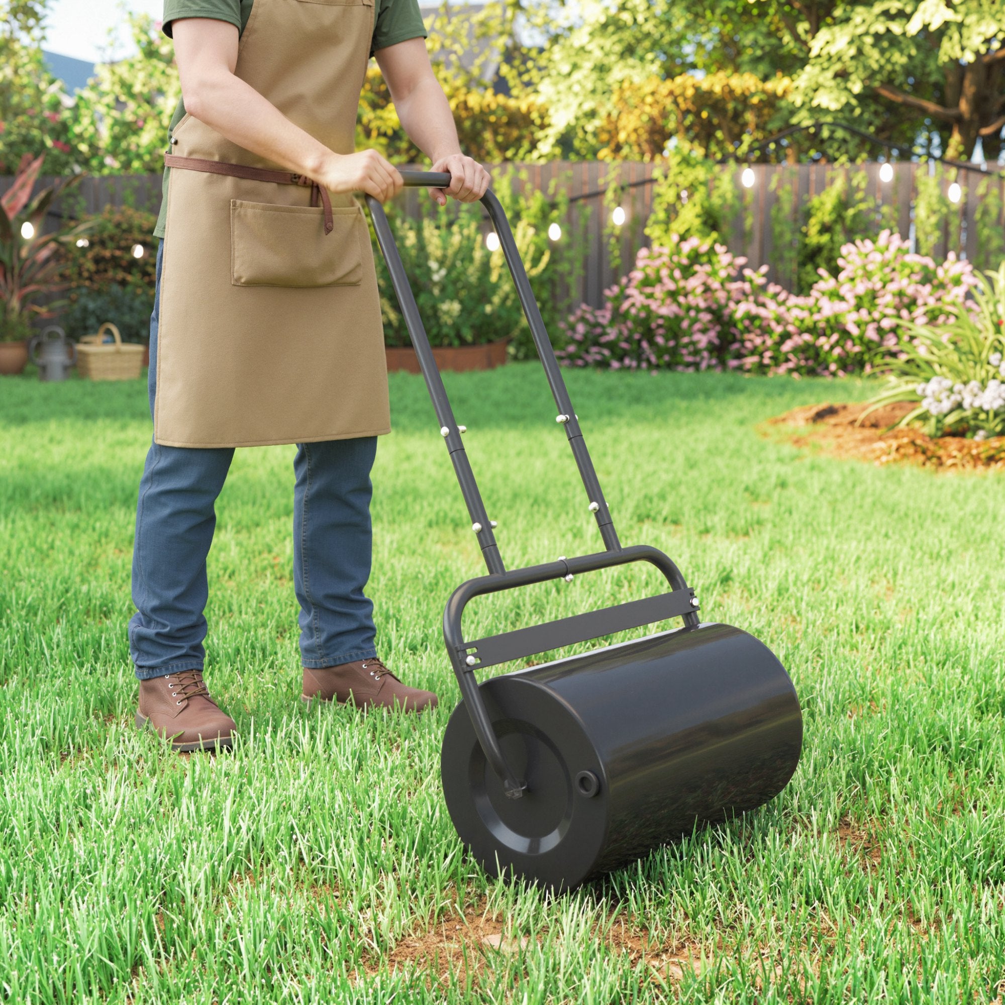 Outsunny 38L Fillable Cylinder Steel Lawn Roller - Black