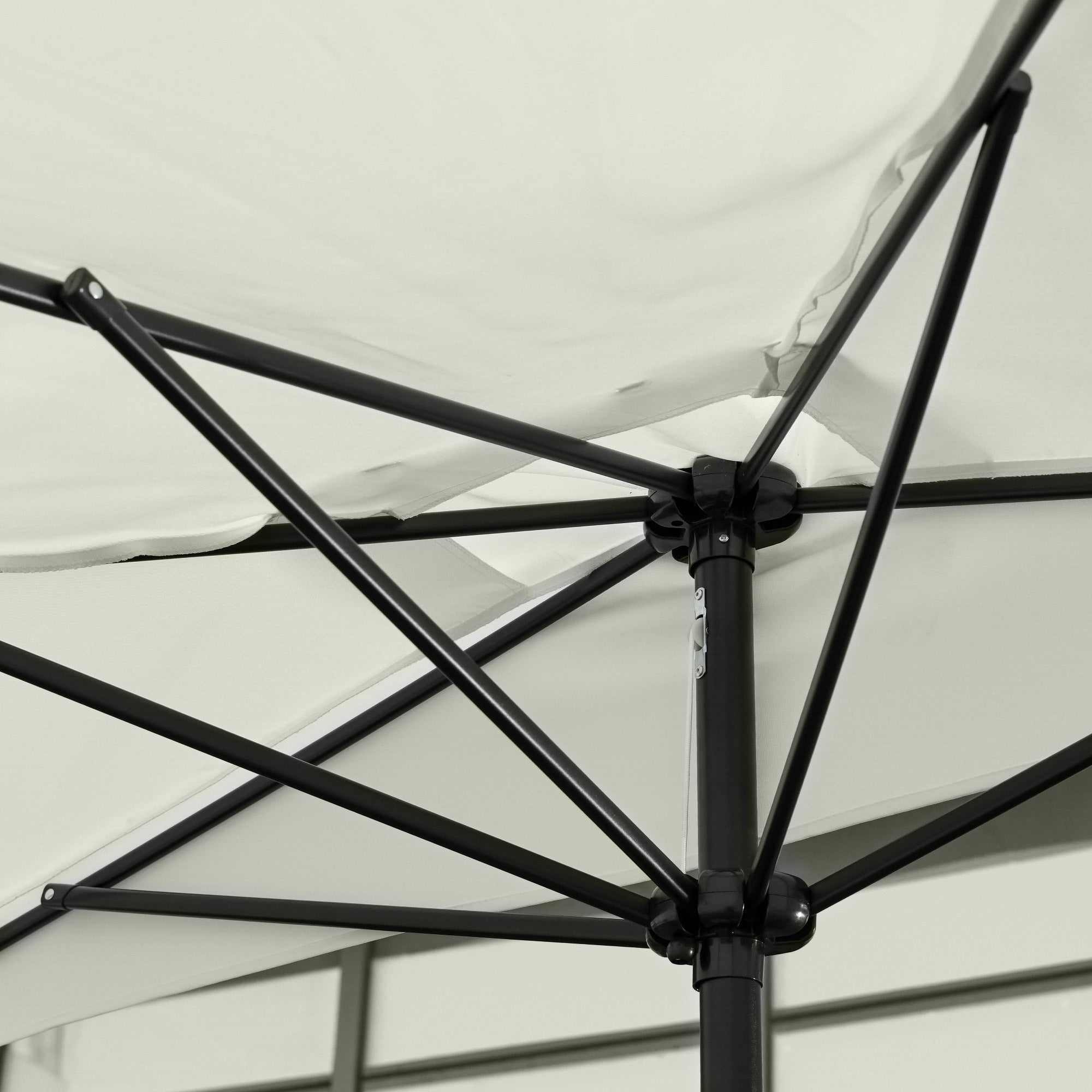 Outsunny 2.3m Half Parasol Semi Round Umbrella Patio Metal Frame Crank Handle for Balcony-- NO BASE INCLUDED, Off-White - North Peak Garden Furniture