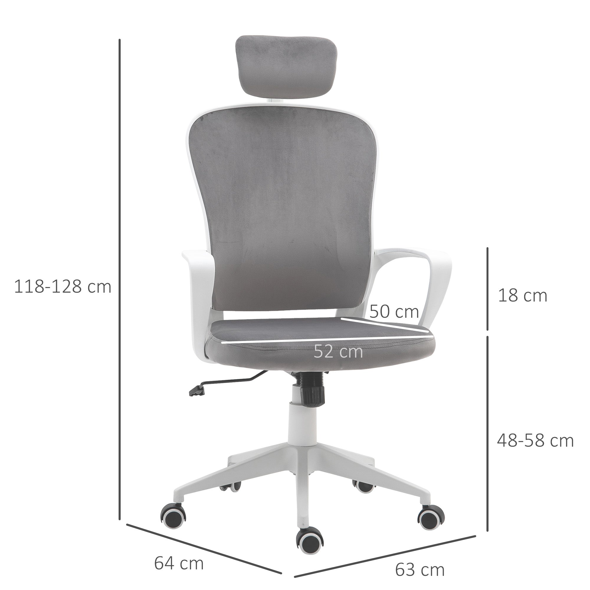 Vinsetto Office Chair, Ergonomic Desk Chair, High Back Velvet Fabric Computer Chair with Adjustable & Liftable Headrest for Home, Grey